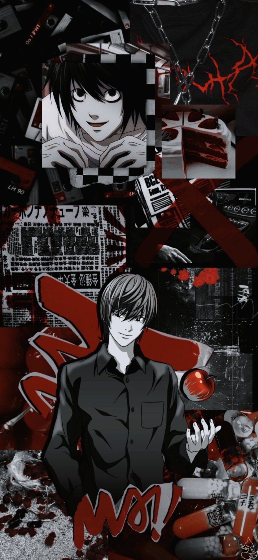 Death note anime wallpaper phone background lock screen aesthetic red black light yagami phone background - Death Note