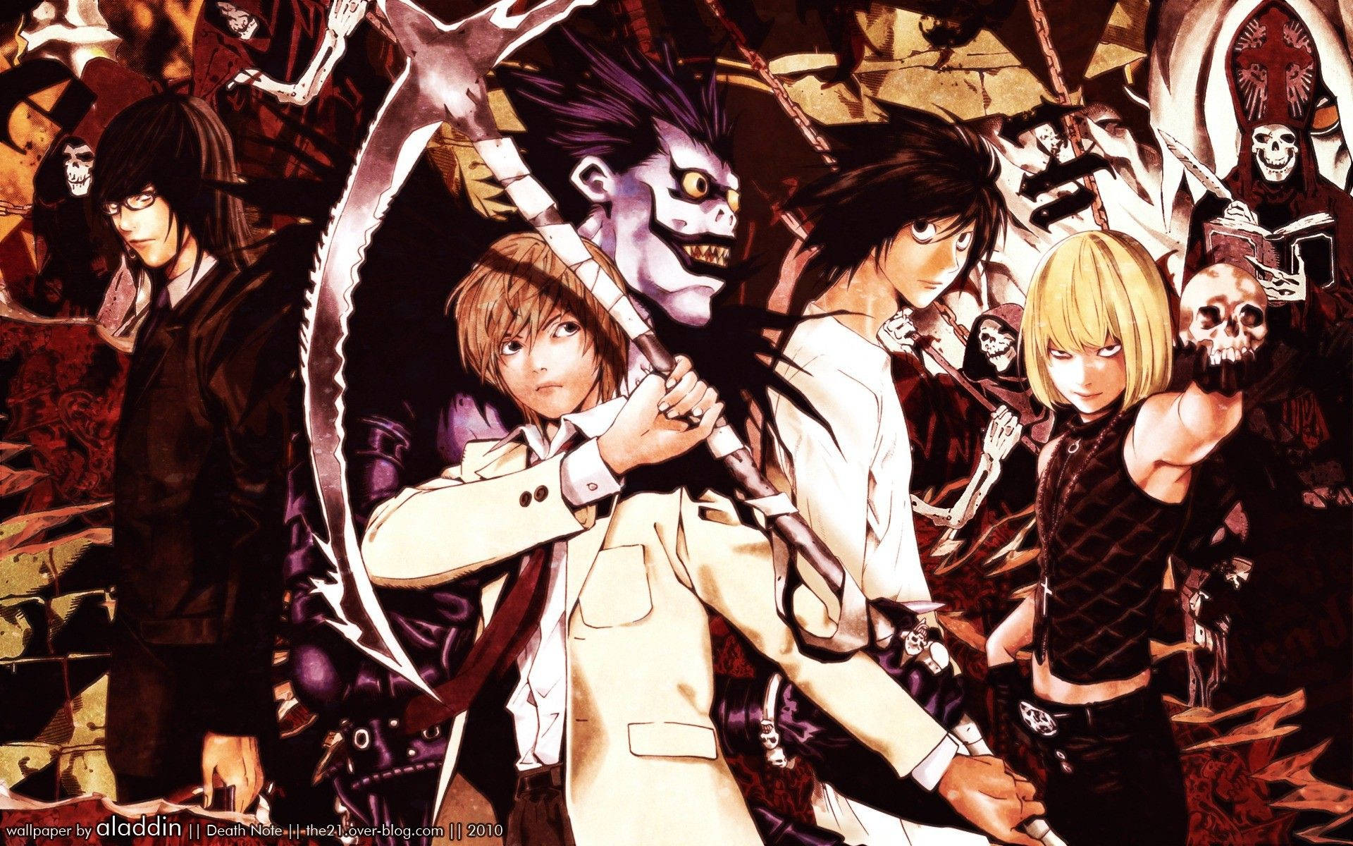 Anime wallpaper with a group of people holding weapons - Death Note