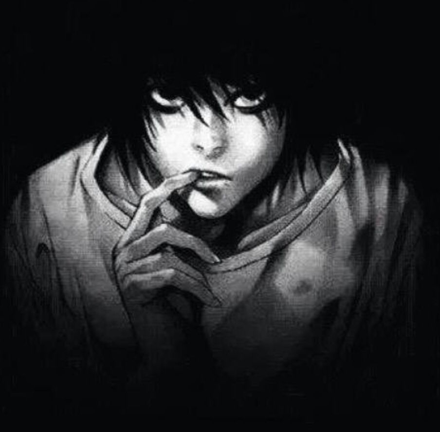 A black and white picture of an evil looking person - Death Note