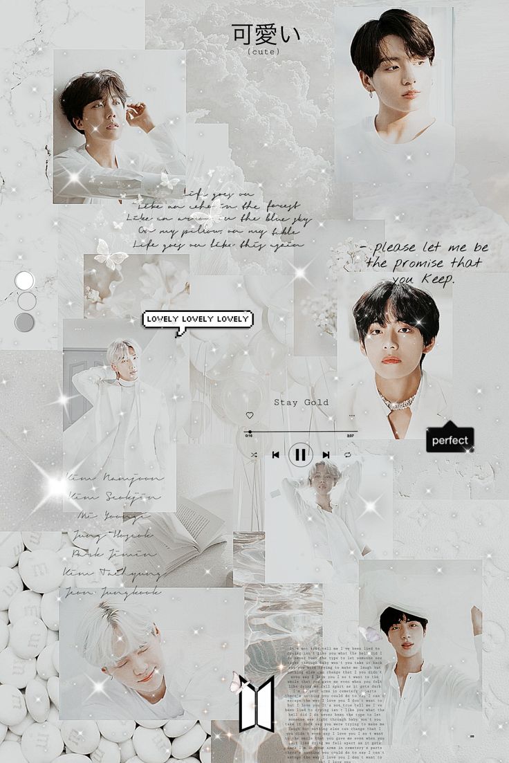 White aesthetic wallpaper with pictures of Jimin from BTS. - BTS