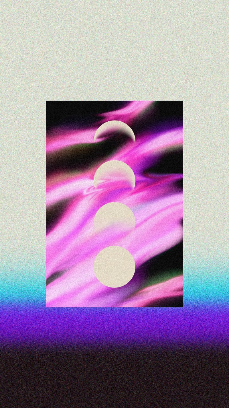 A poster with a pink and purple gradient and three white circles on it. - Miami