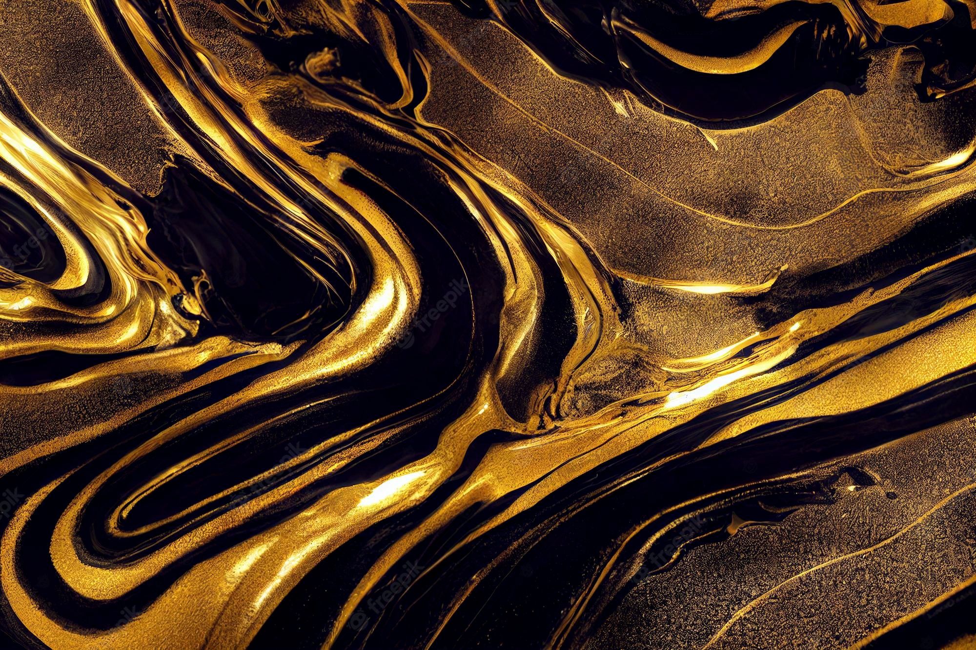 A beautiful abstract background featuring black and gold acrylic paint, great for use as texture or wallpaper. - Gold