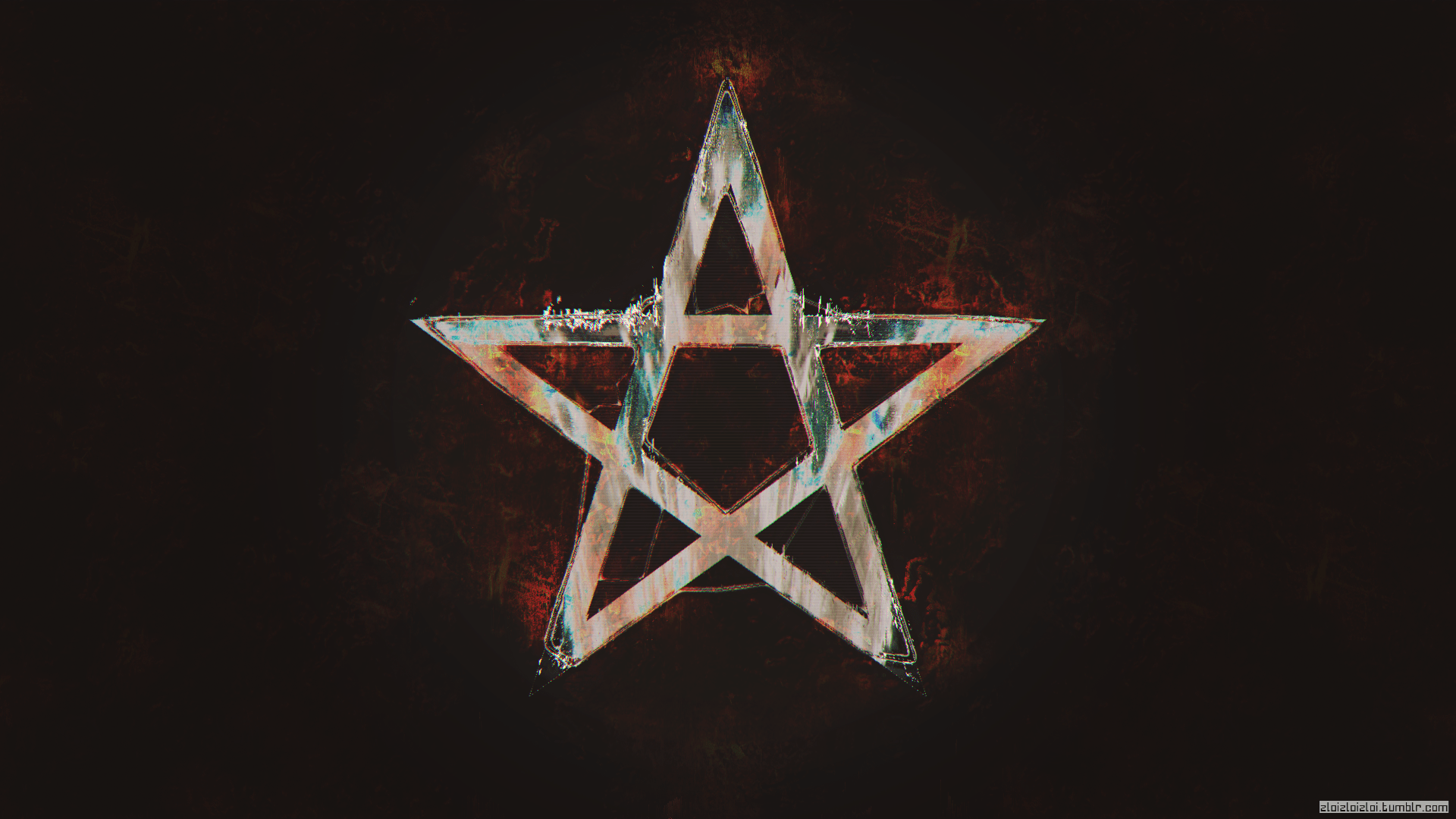 A star symbol in a dark background - Black glitch