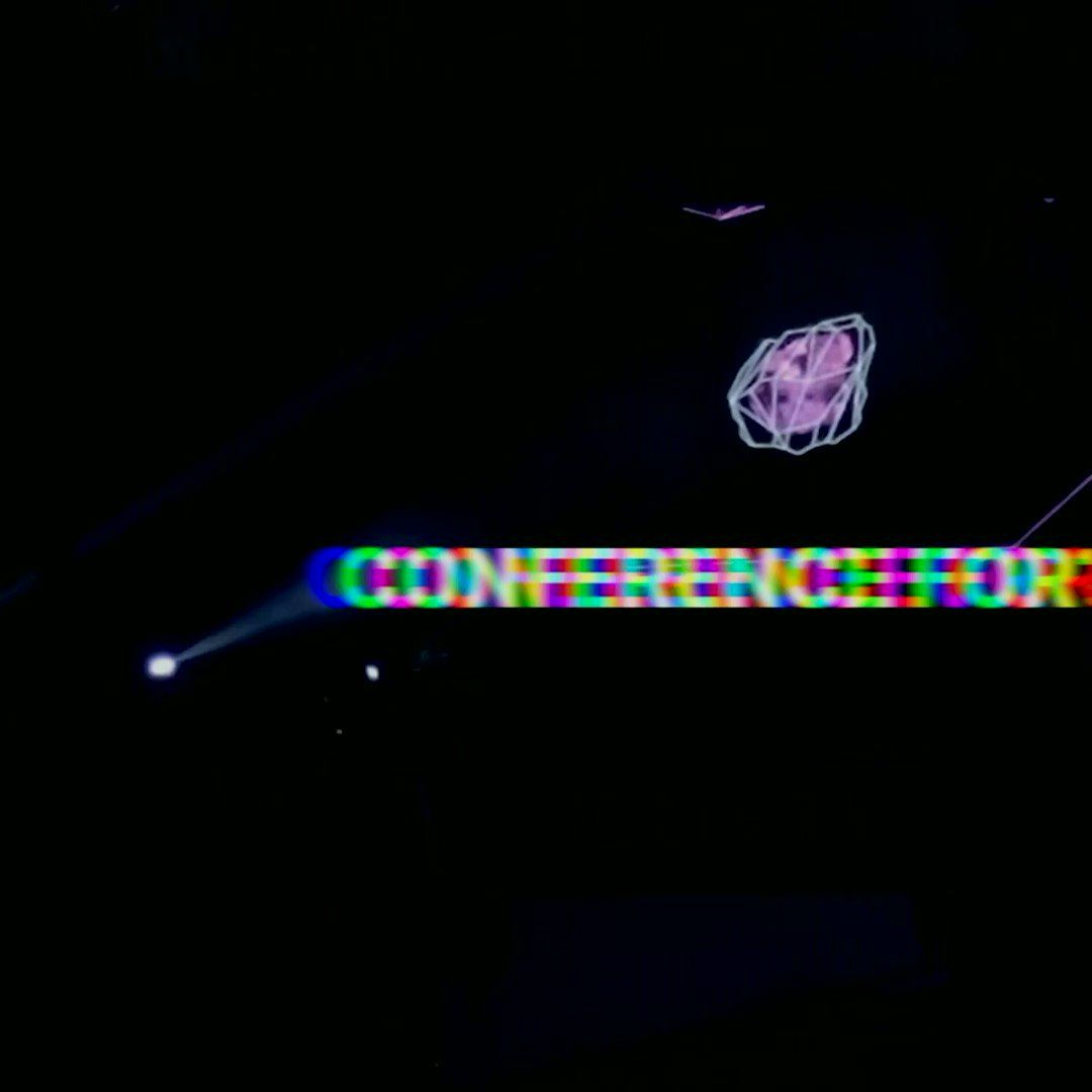 A sign that says conference for in the dark - Black glitch
