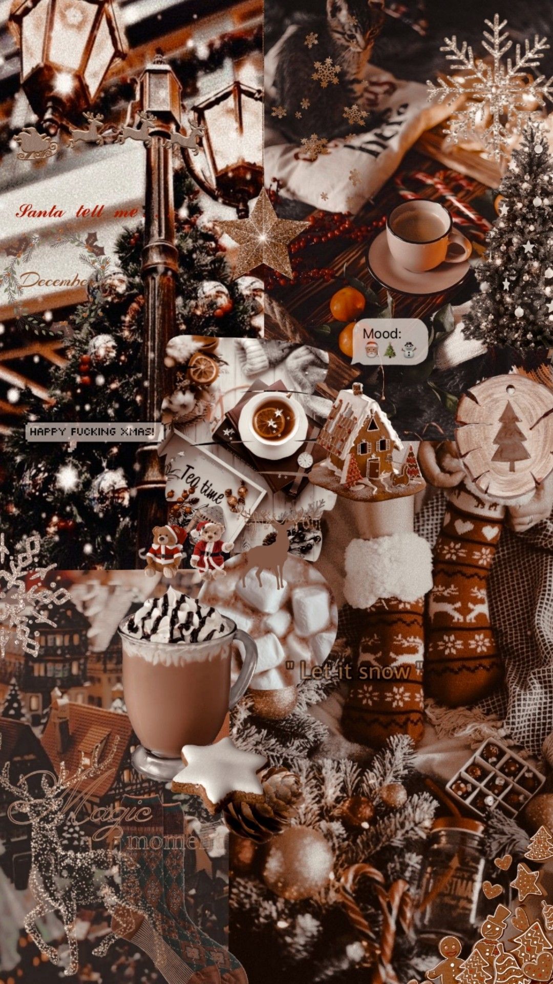 Aesthetic Christmas wallpaper for phone with brown and white colors - Warm