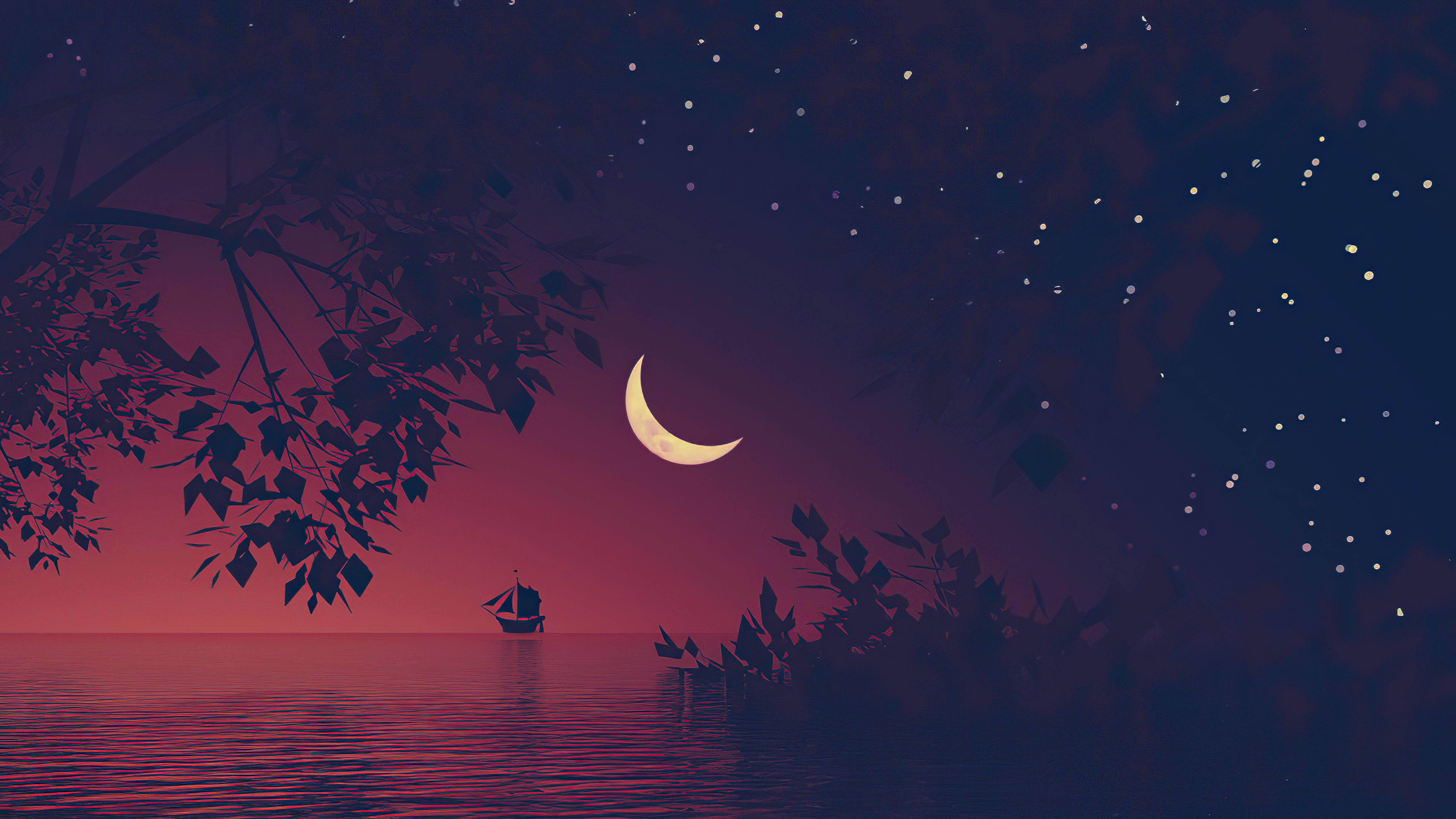 Boat Moon Minimal Landscape 5k, HD Artist, 4k Wallpaper, Image, Background, Photo and Picture