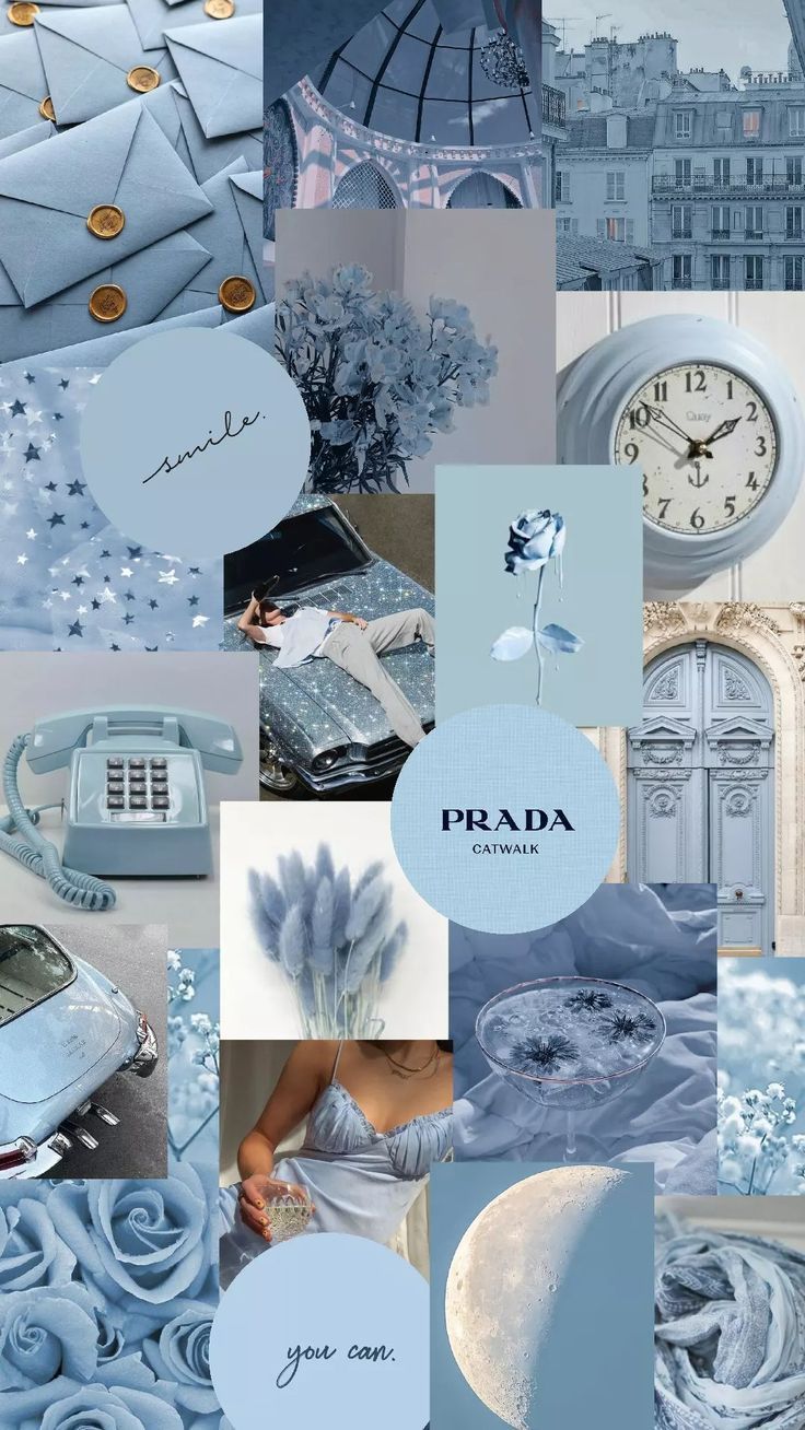 Aesthetic collage with a lot of blue and white elements - Pastel blue, light blue