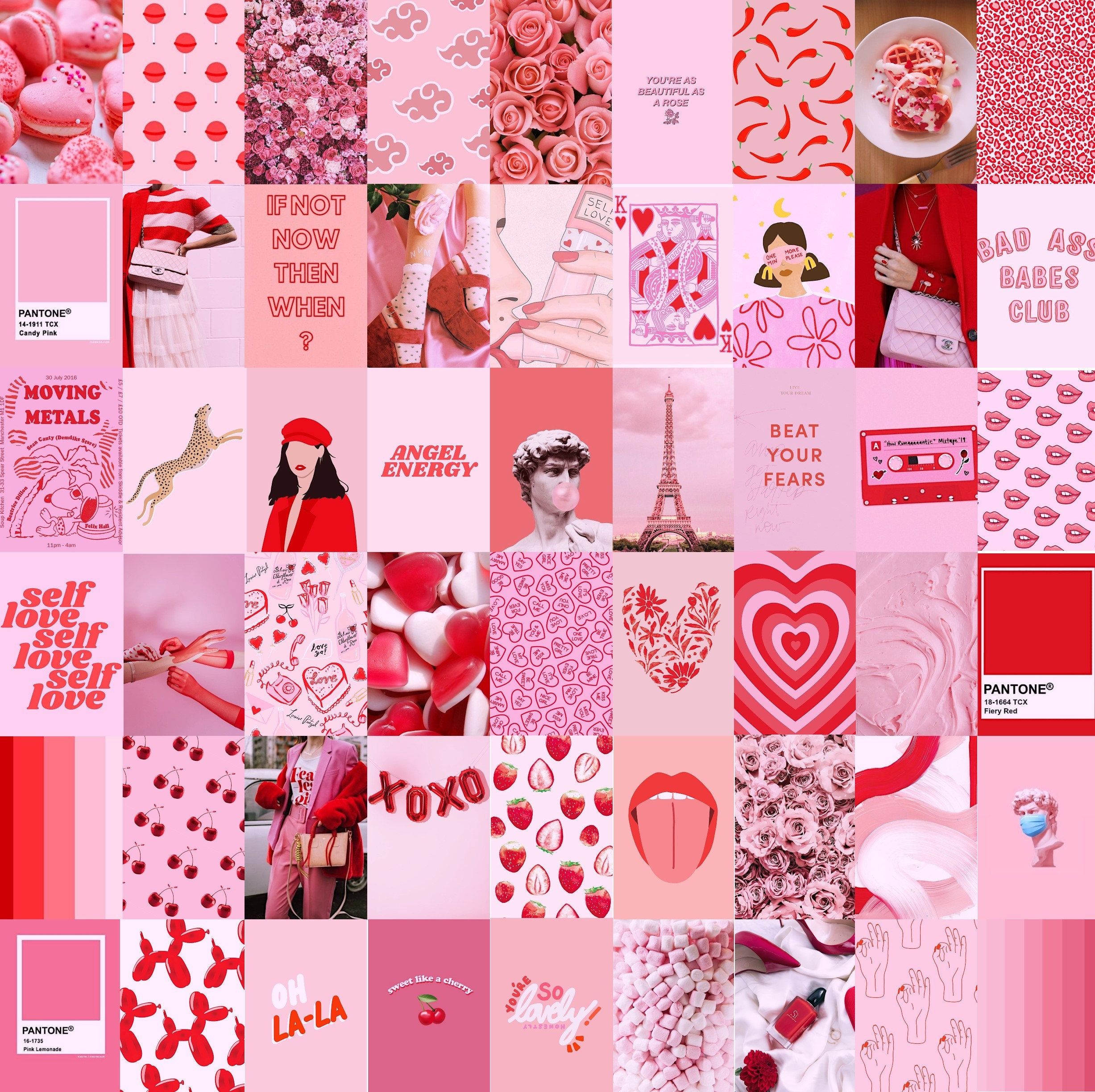 A collage of red and pink aesthetic pictures. - Light red