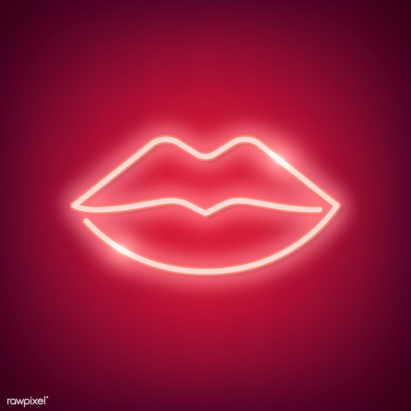 Neon lips icon on a red background - Light red