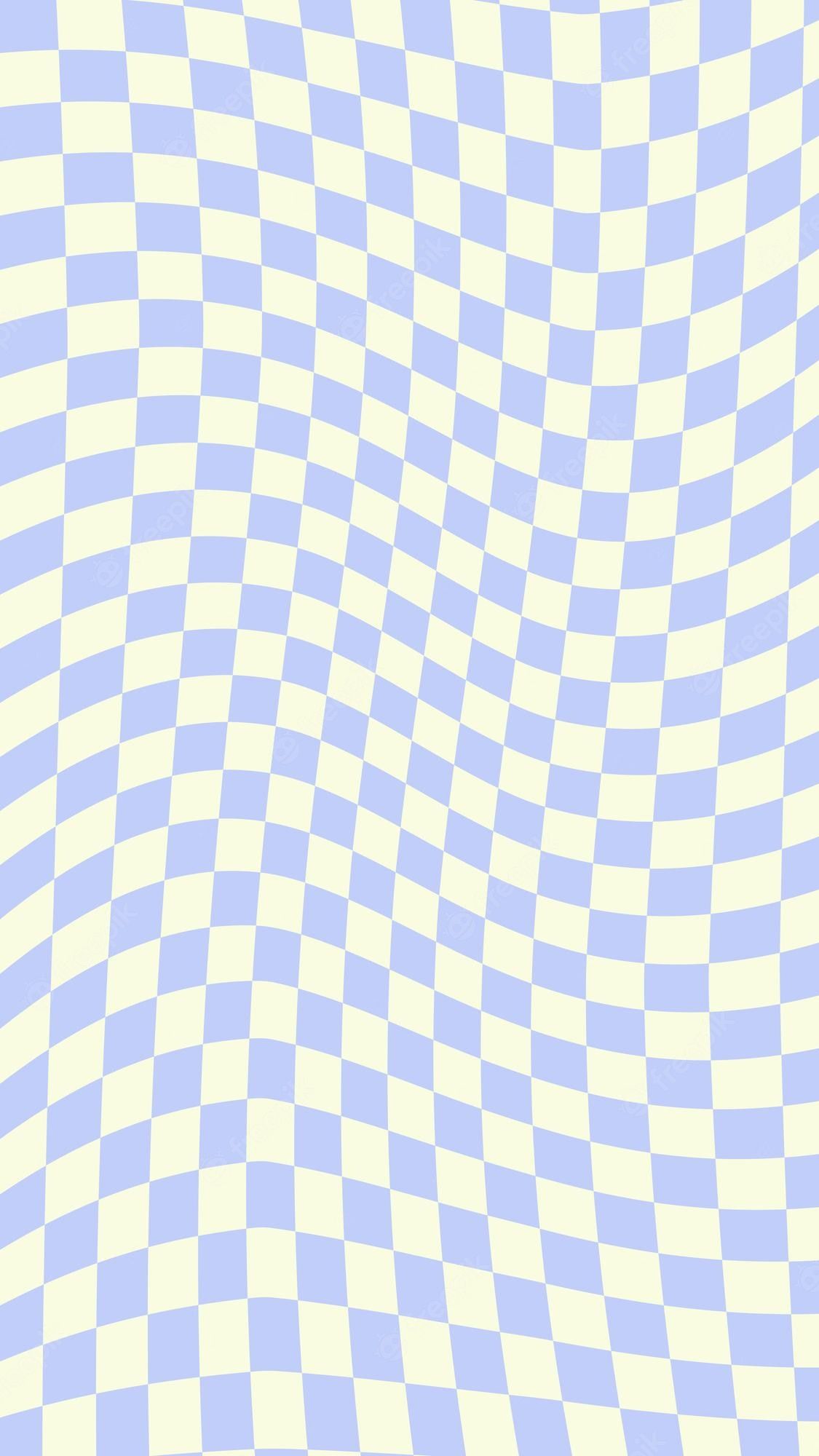 Premium Vector. Aesthetic cute distorted vertical pastel blue and yellow checkerboard gingham plaid checkers wallpaper illustration perfect for backdrop wallpaper postcard banner cover