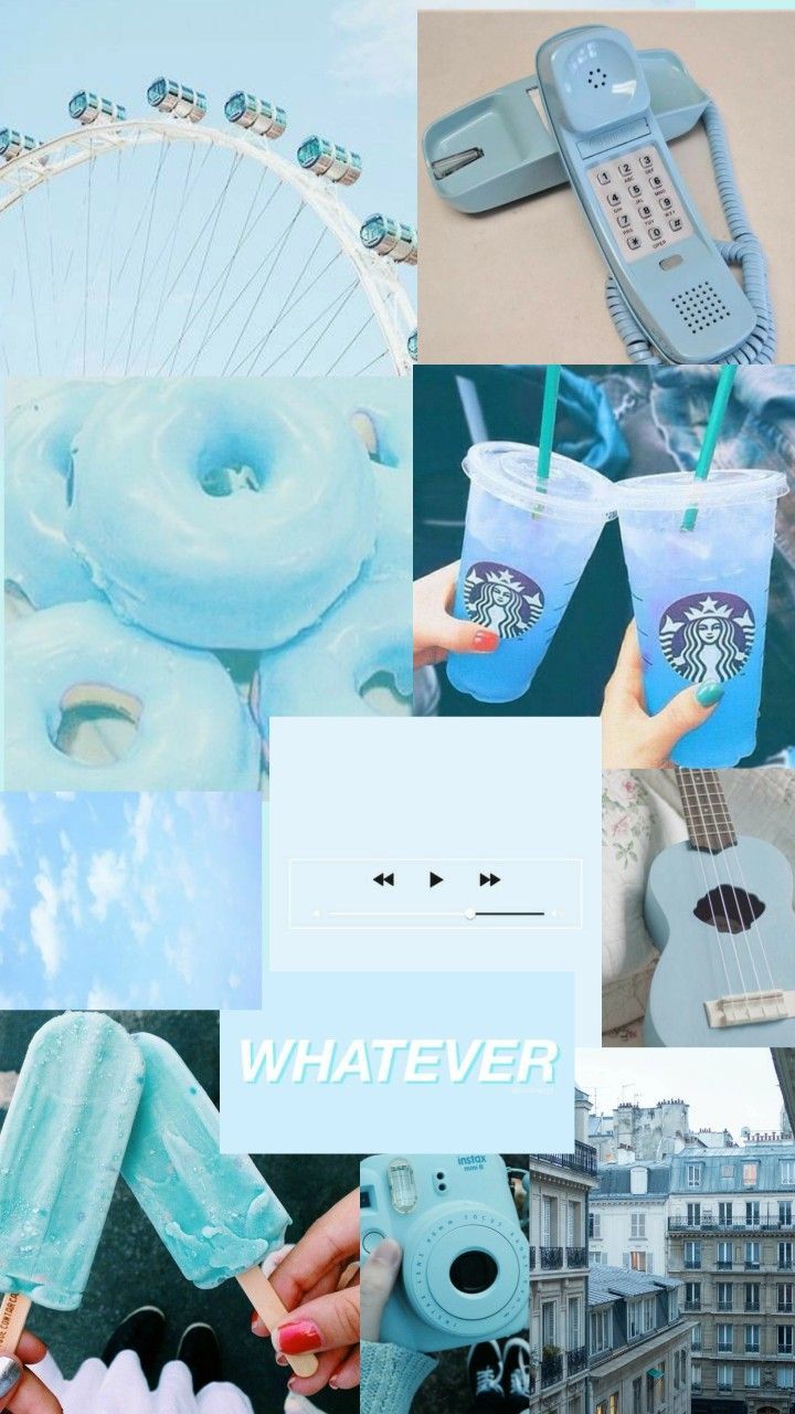 A collage of blue aesthetic pictures - 