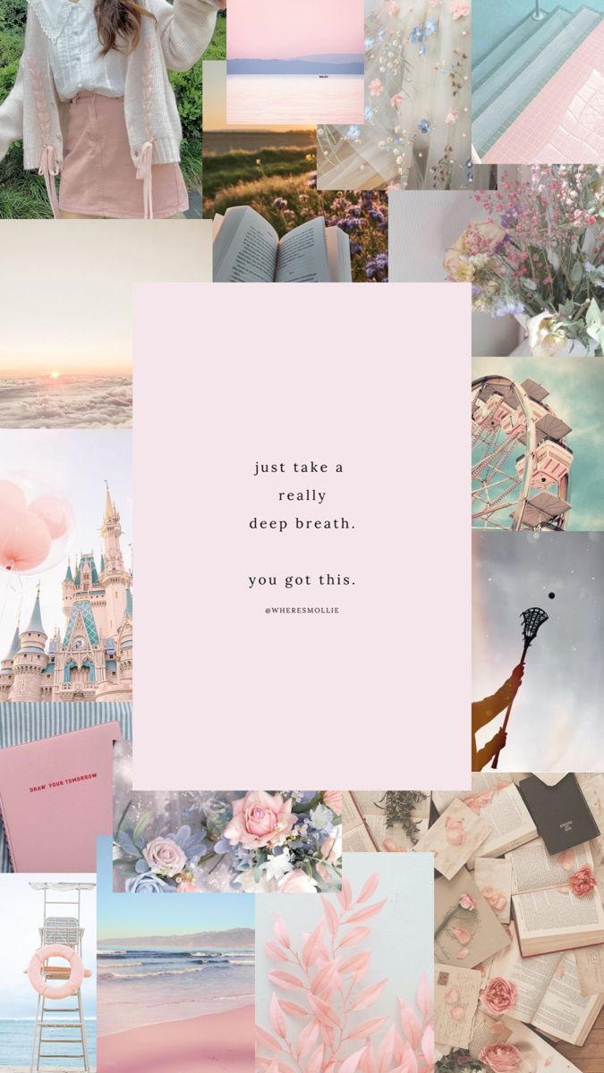 A collage of photos in pink and blue tones with a quote in the middle that says 