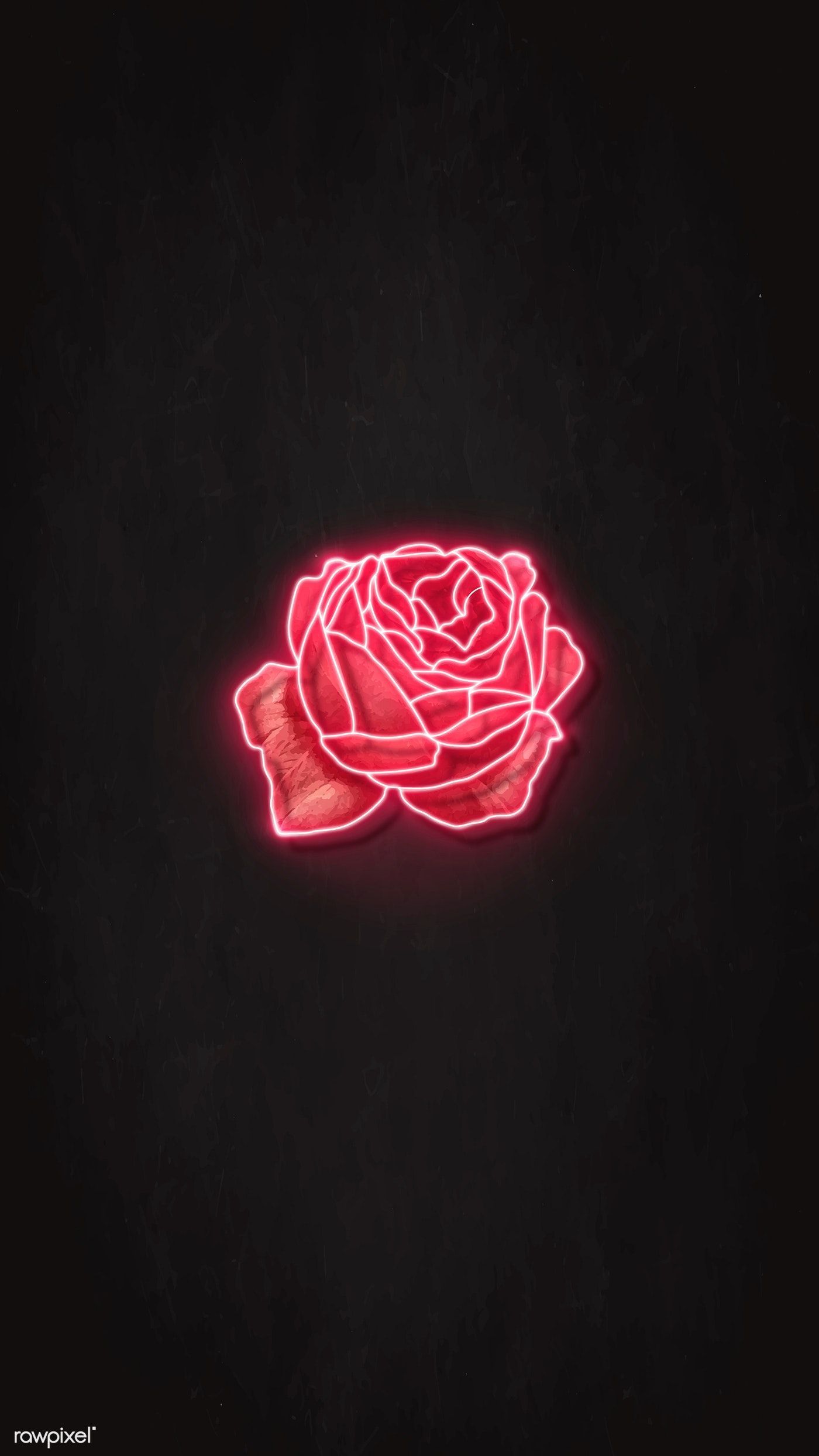 A neon rose on black background - Light red