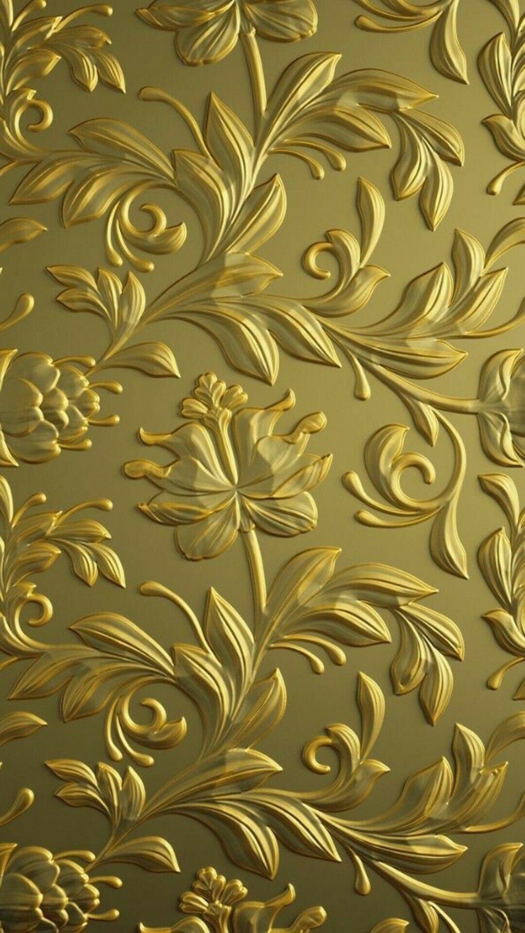 Gold wallpaper with a golden floral design - Gold