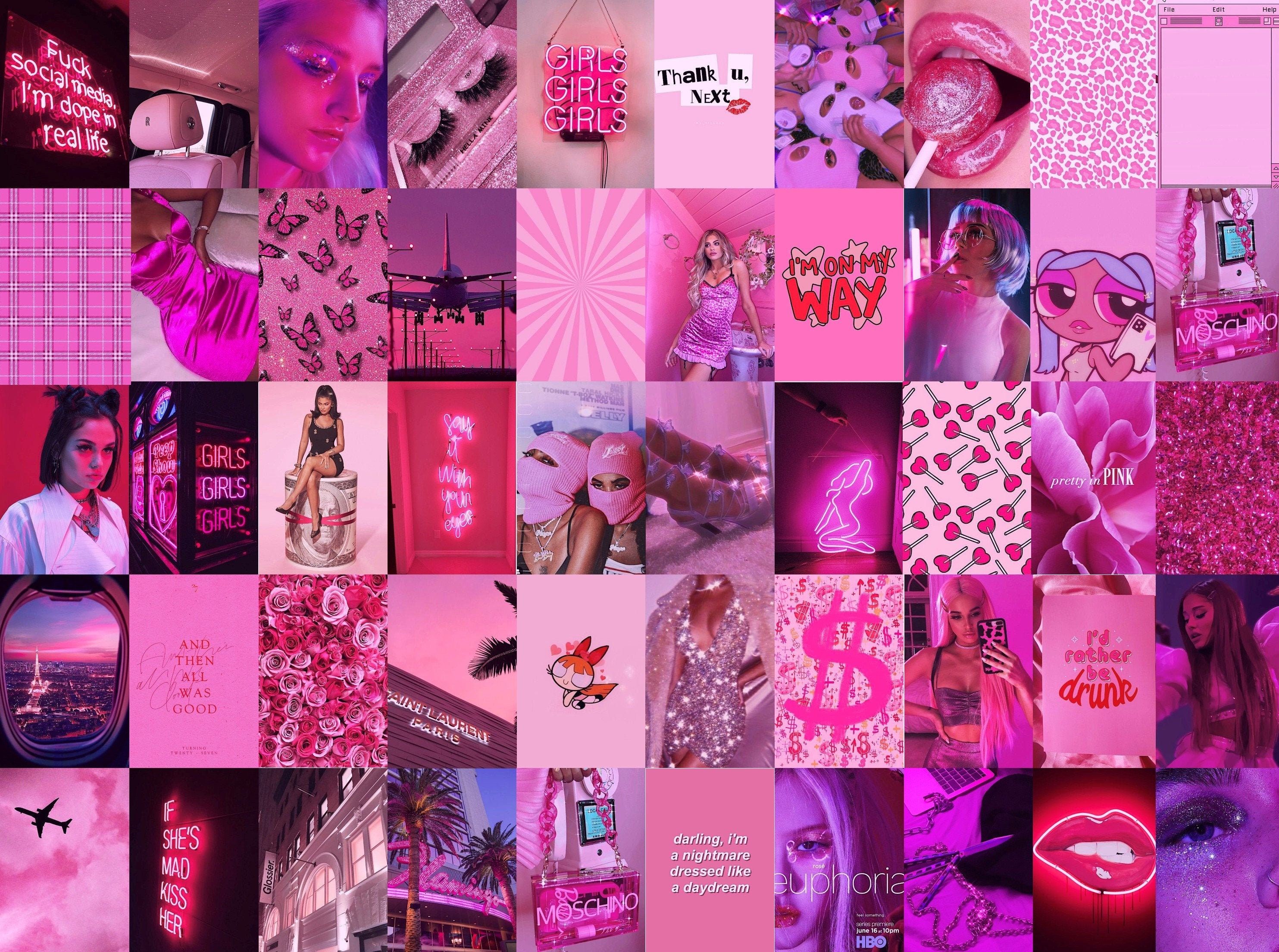 A collage of pictures with pink backgrounds - Baddie