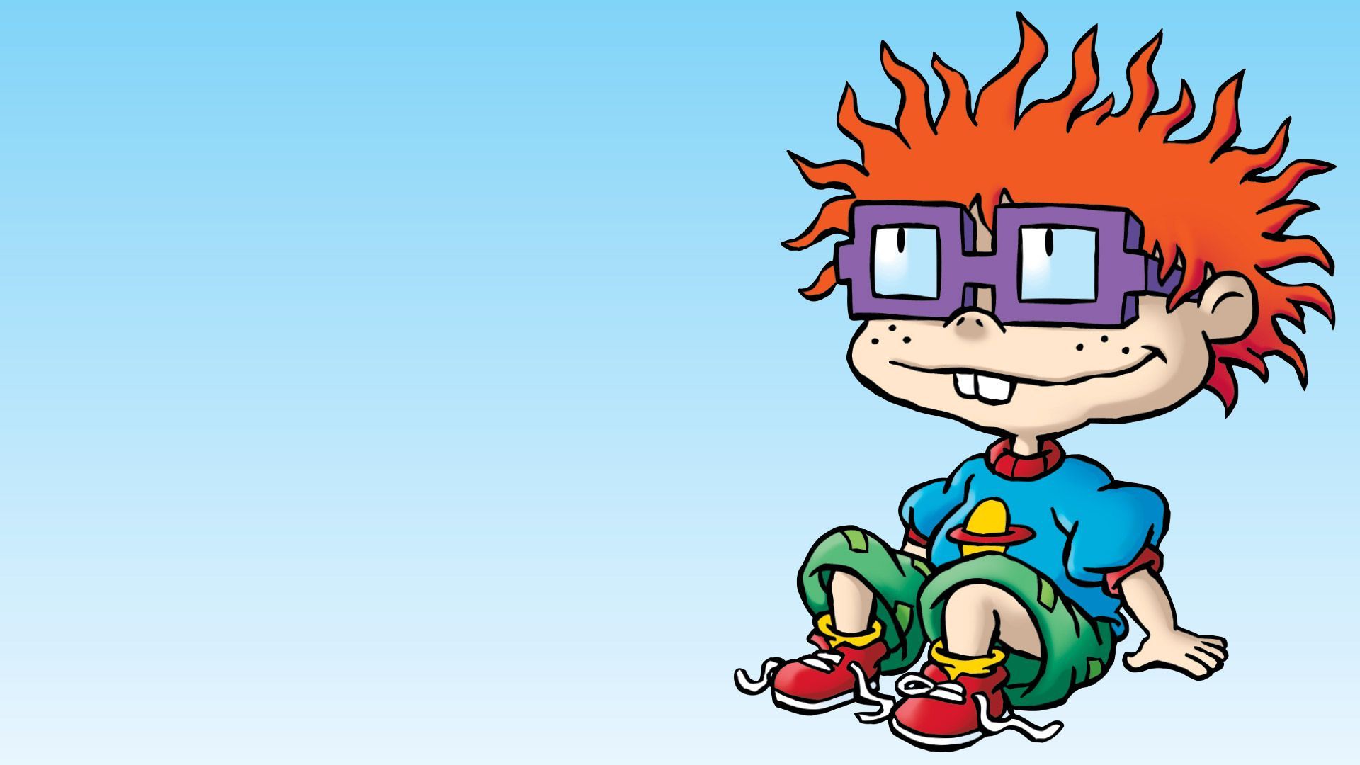 Cartoon character with red hair and glasses sitting on the ground - Rugrats