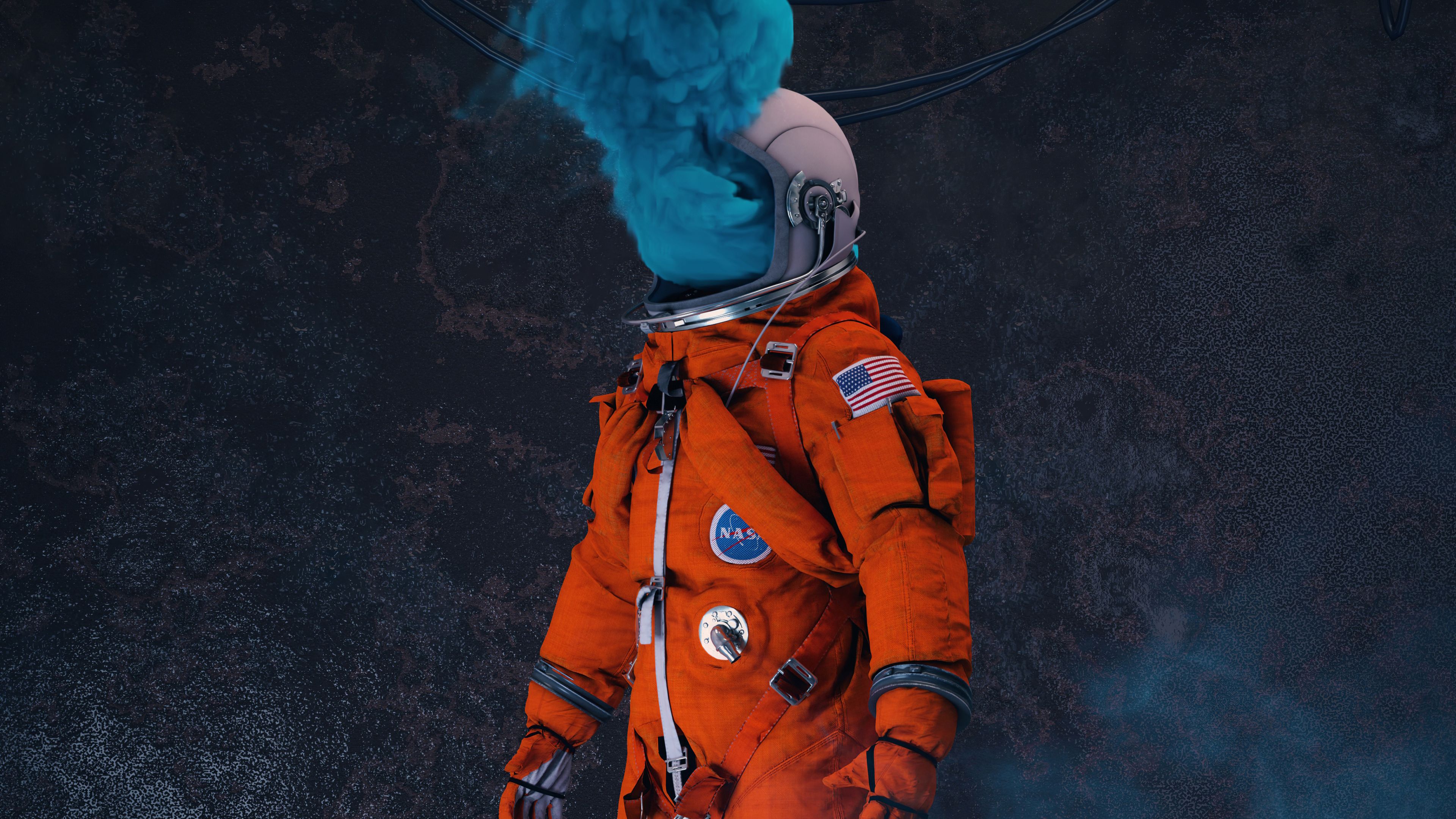 Astronaut in a space suit with smoke - NASA