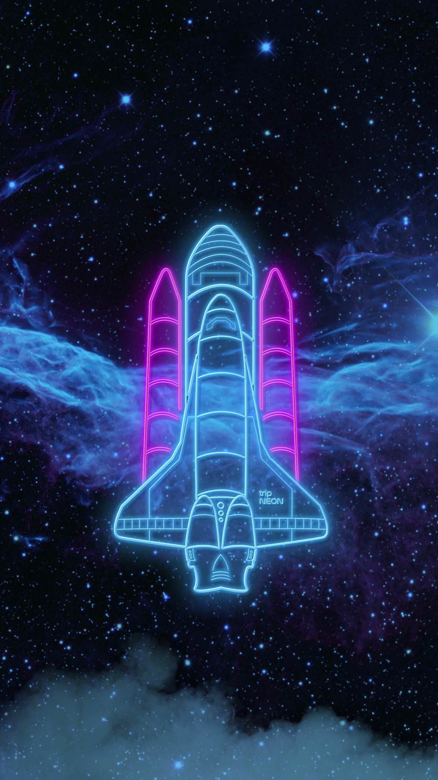 A neon rocket ship in the sky - NASA