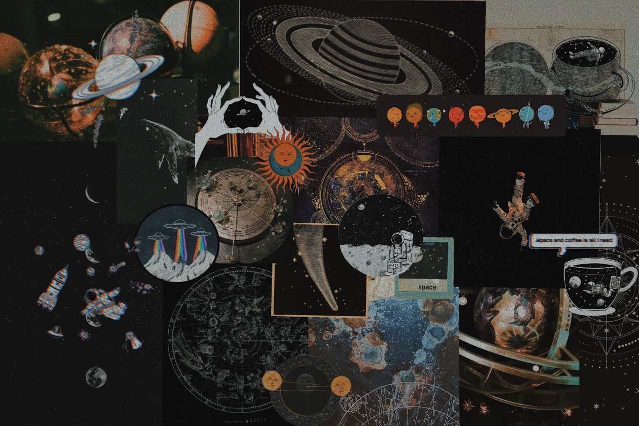 A collage of pictures with different planets and moons - NASA