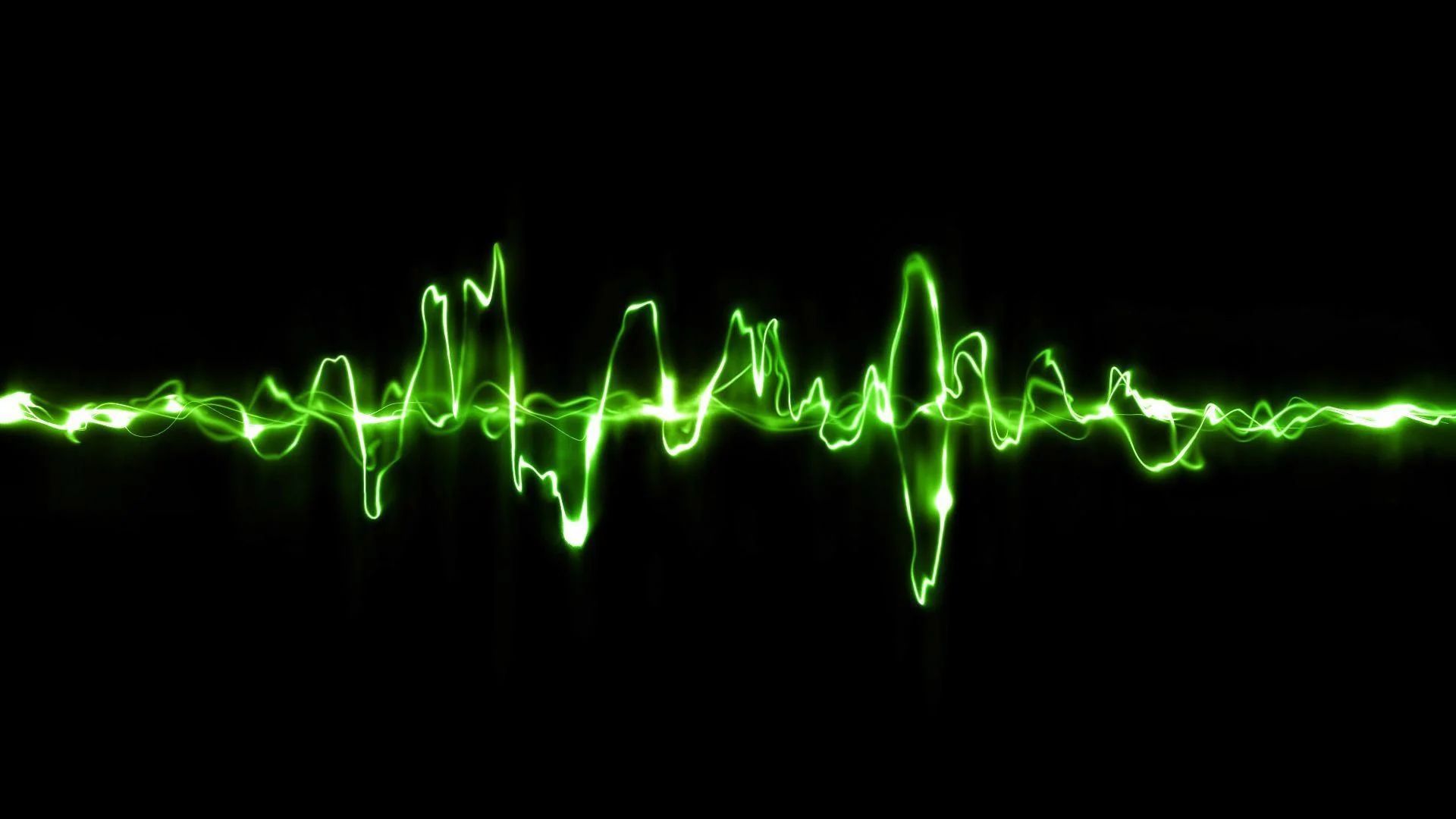 A green sound wave on a black background - Neon green, lime green