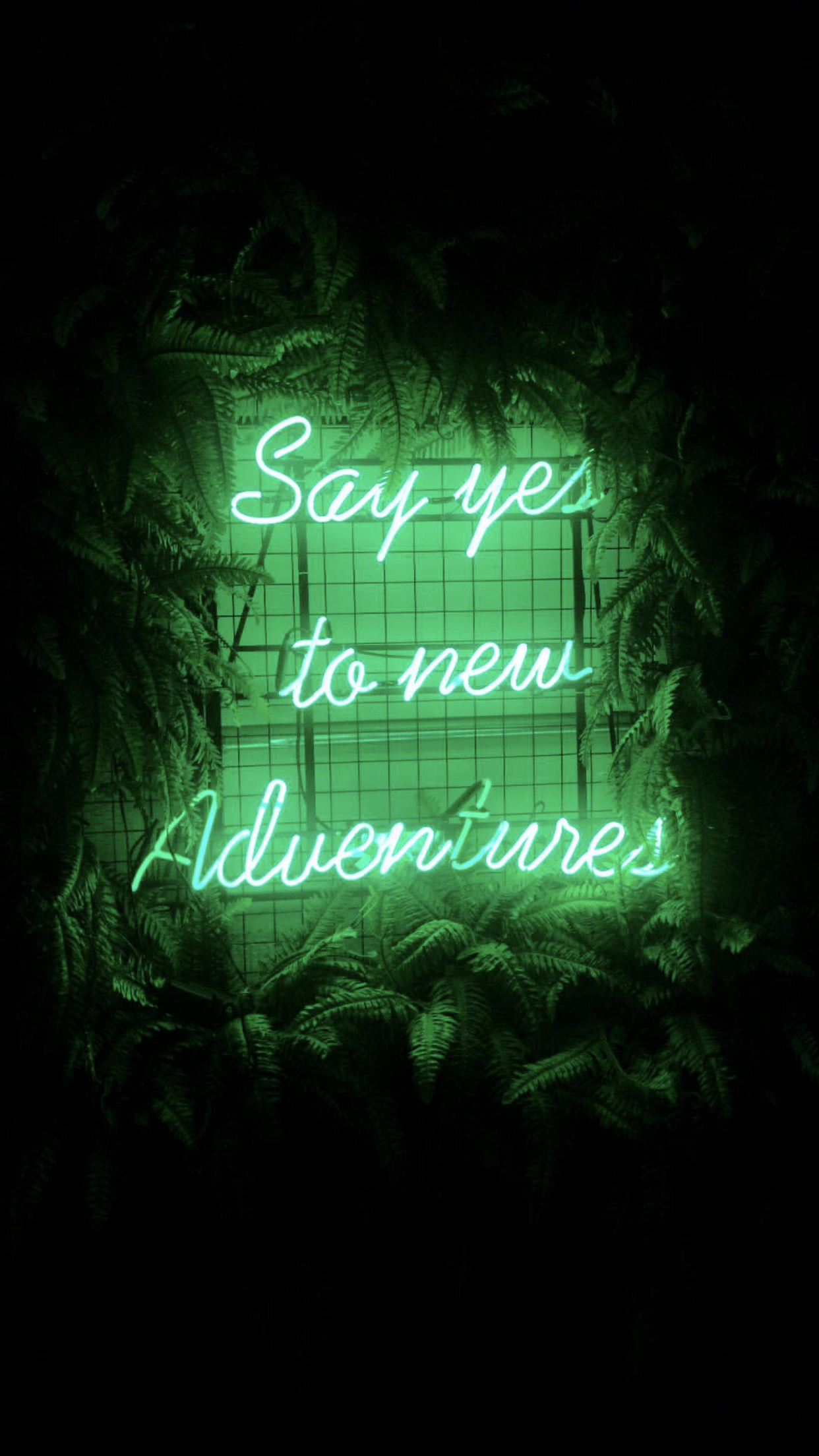 A neon sign that says say yes to new adventures - Neon green, lime green, dark green