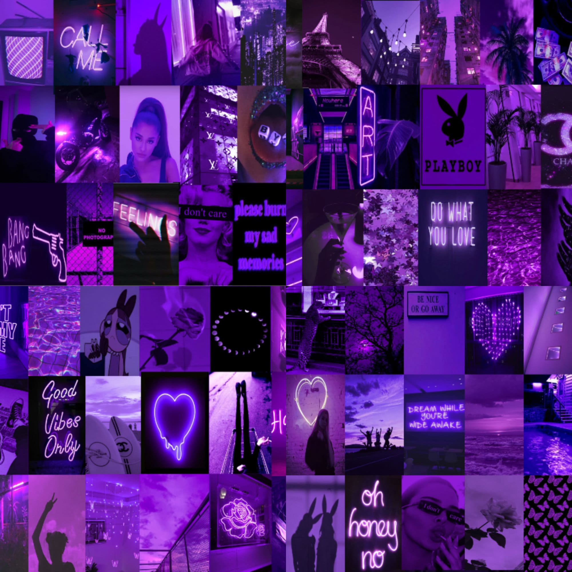 A collage of purple aesthetic pictures - Baddie