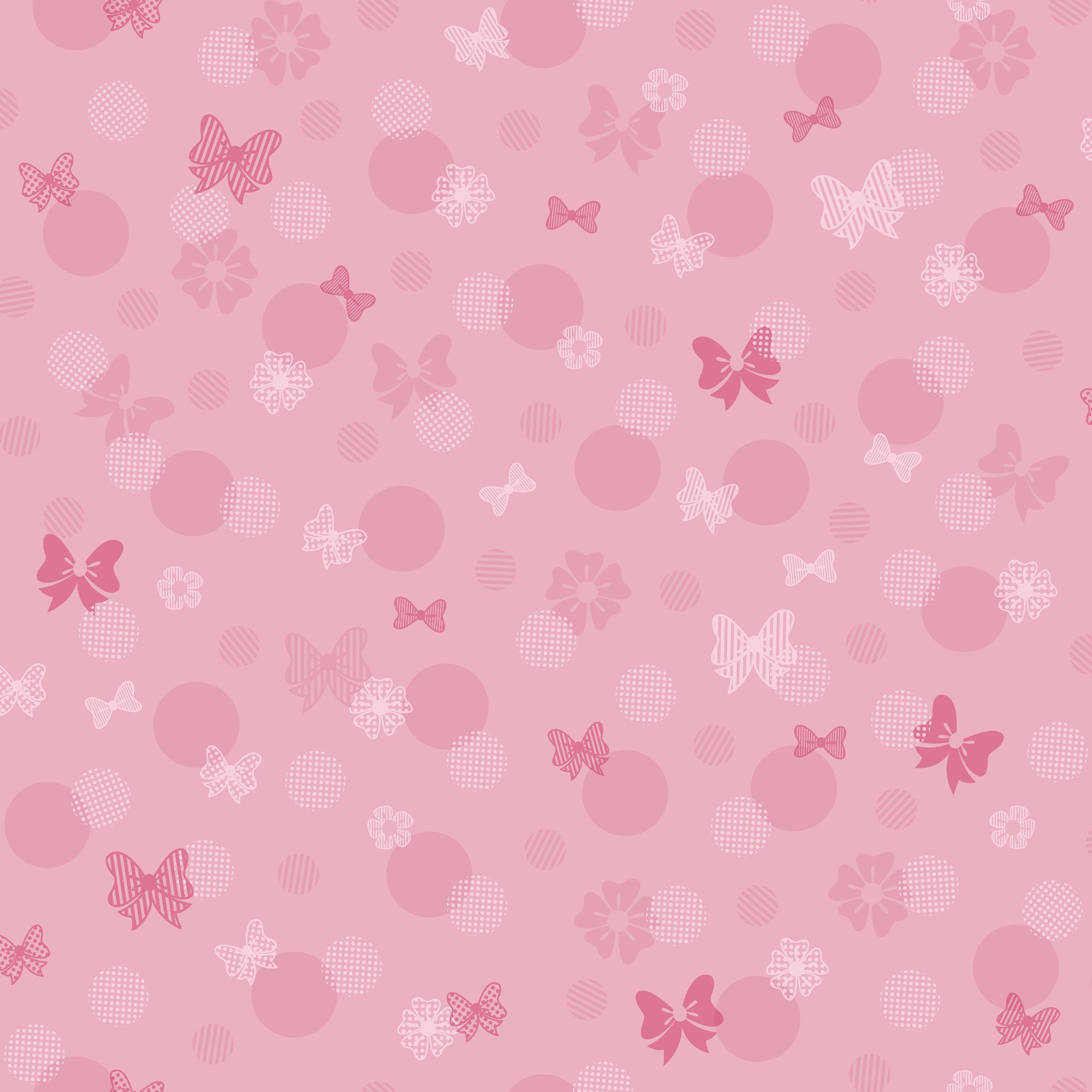 A pink background with butterflies and dots - Minnie Mouse