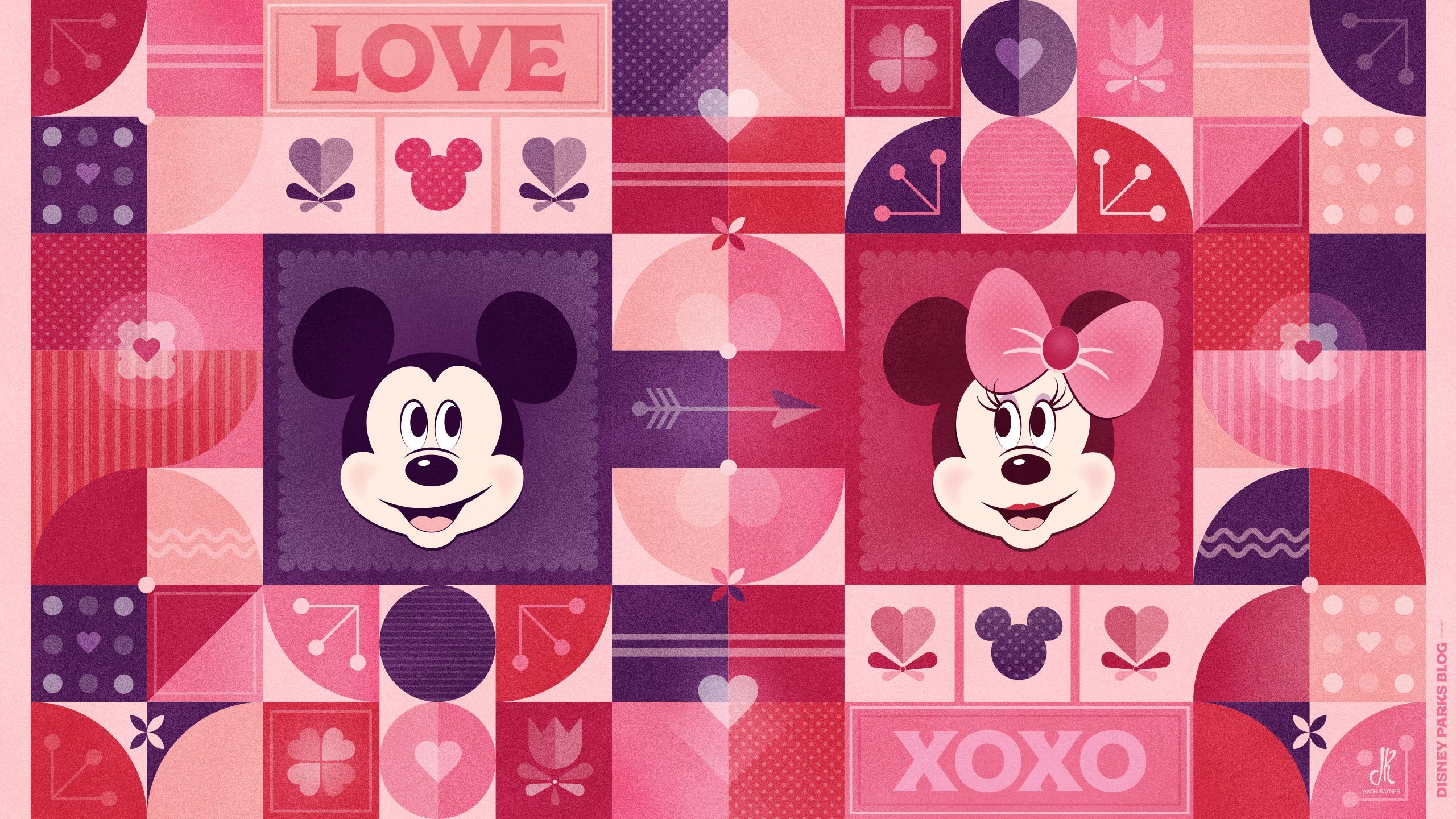 A mickey mouse and minnie love design - Minnie Mouse