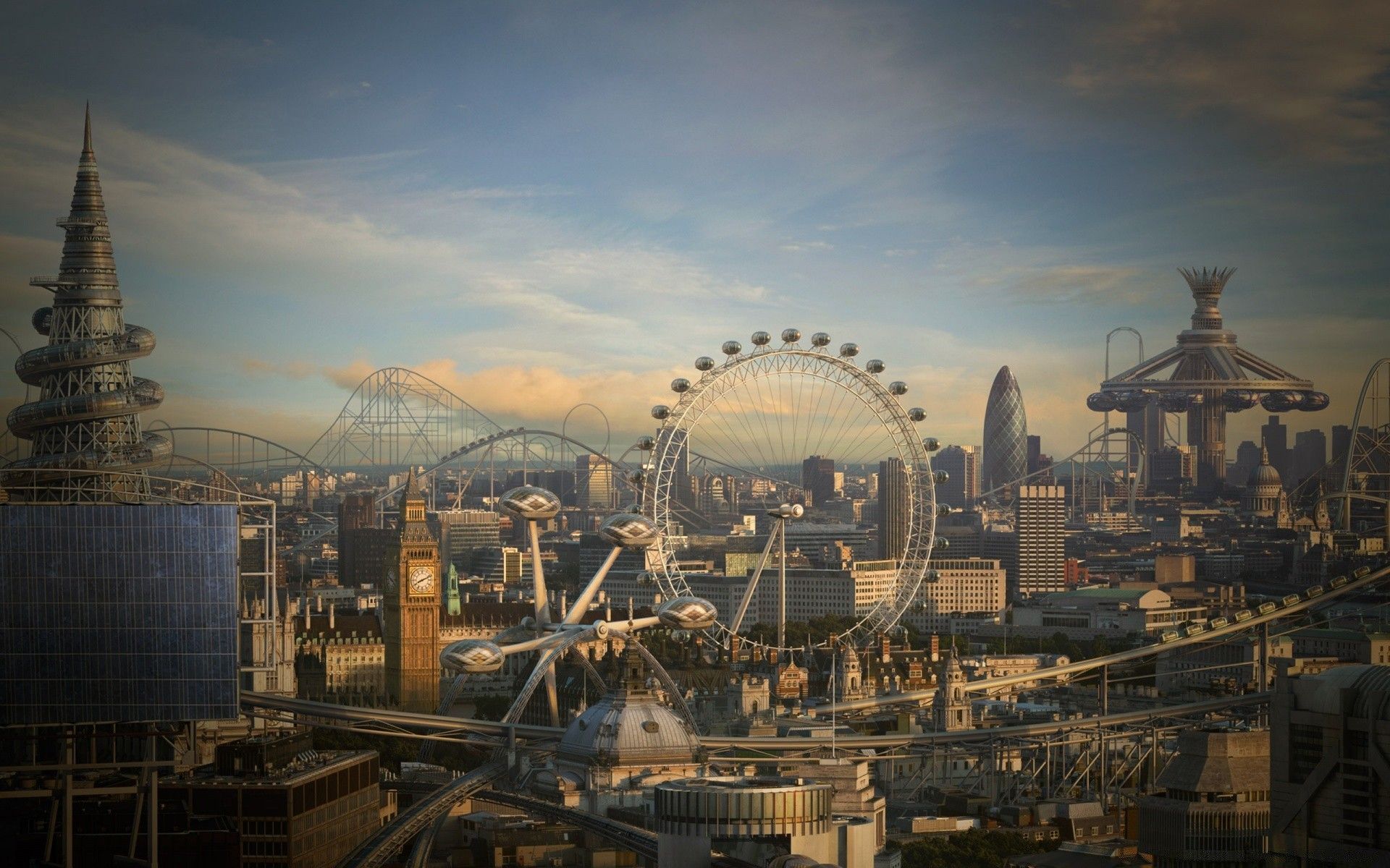 Architecture of the past and future in London wallpaper