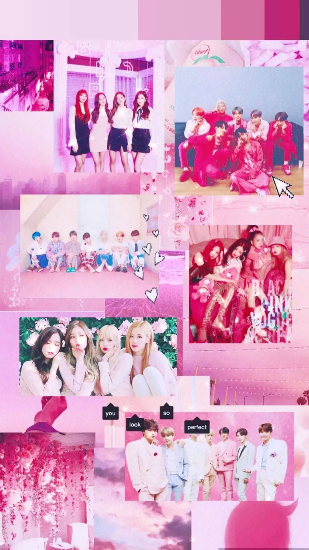 Download Bts And Blackpink Pink Aesthetic Collage Wallpaper