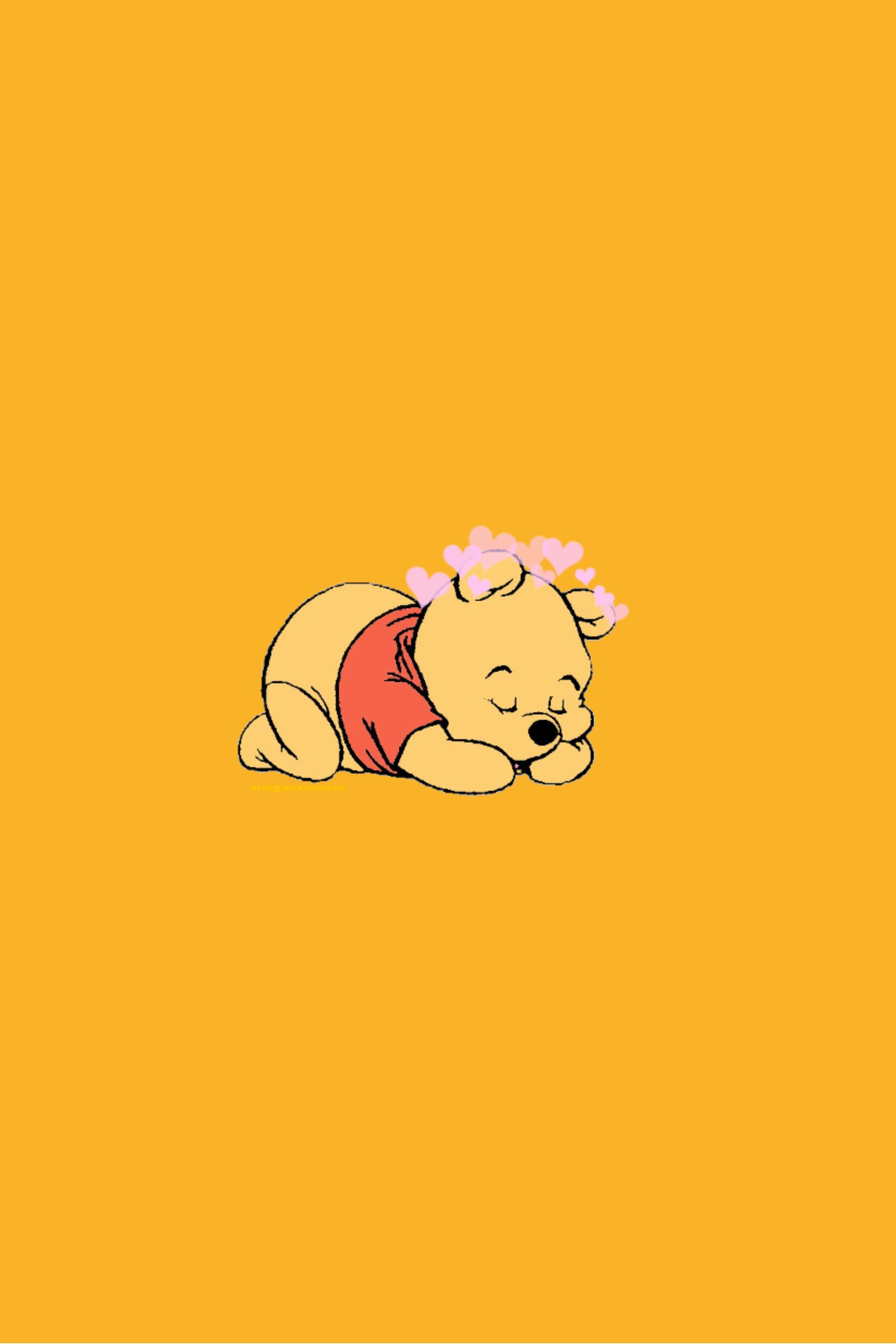 Winnie the Pooh sleeping on a yellow background - Winnie the Pooh