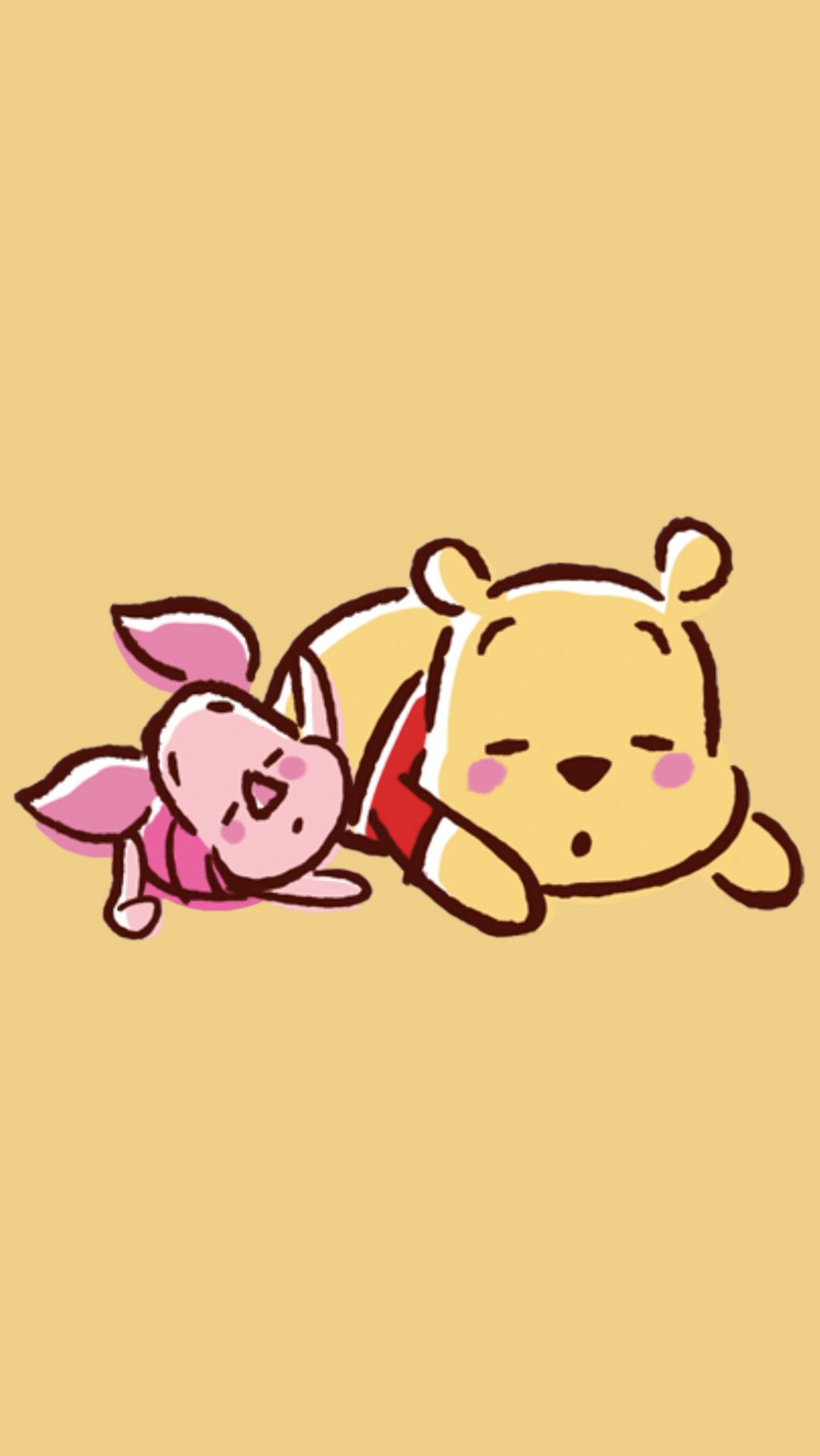 Winnie the pooh and piglet sleeping on a yellow background - Winnie the Pooh