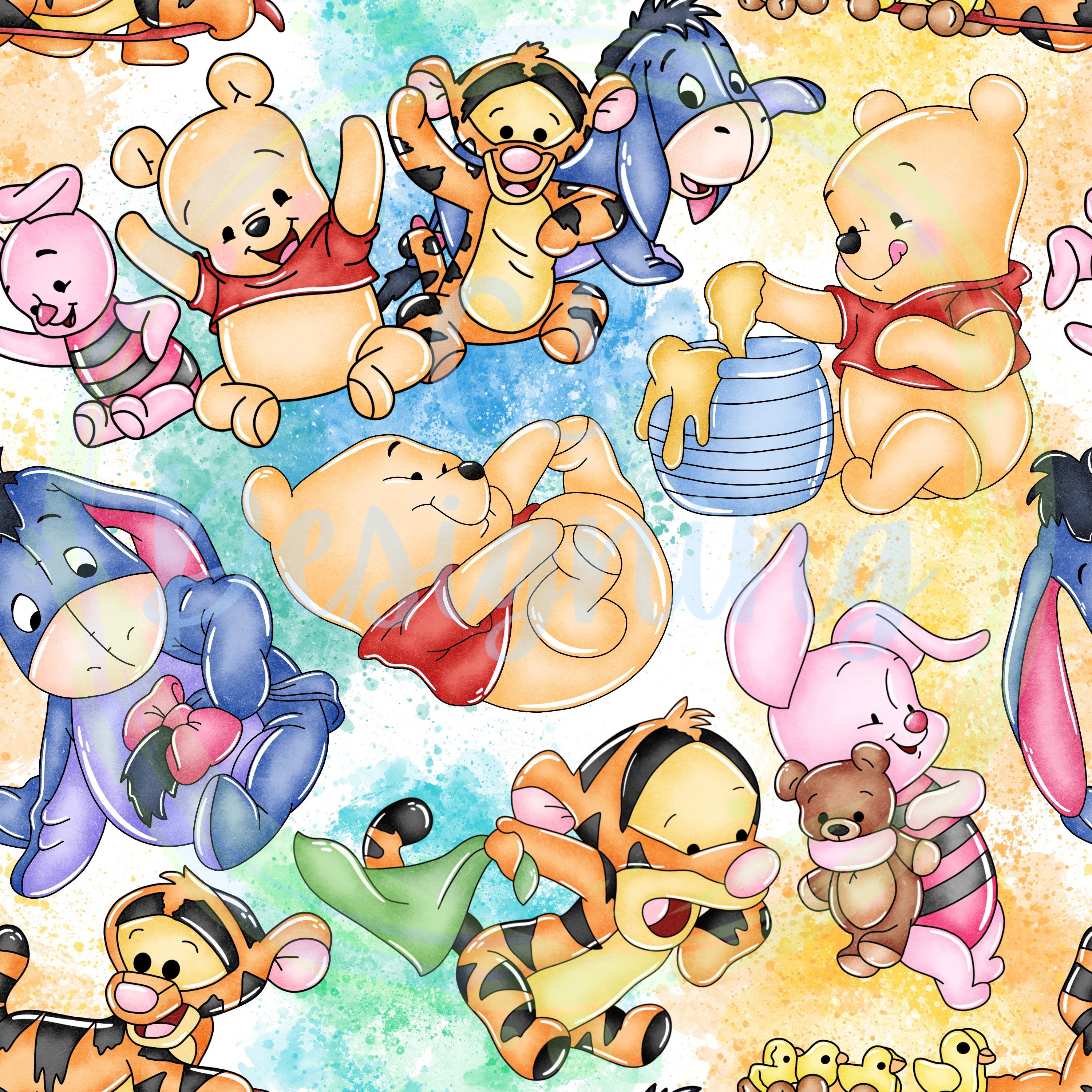 Winnie the Pooh and friends on a watercolor background - Winnie the Pooh