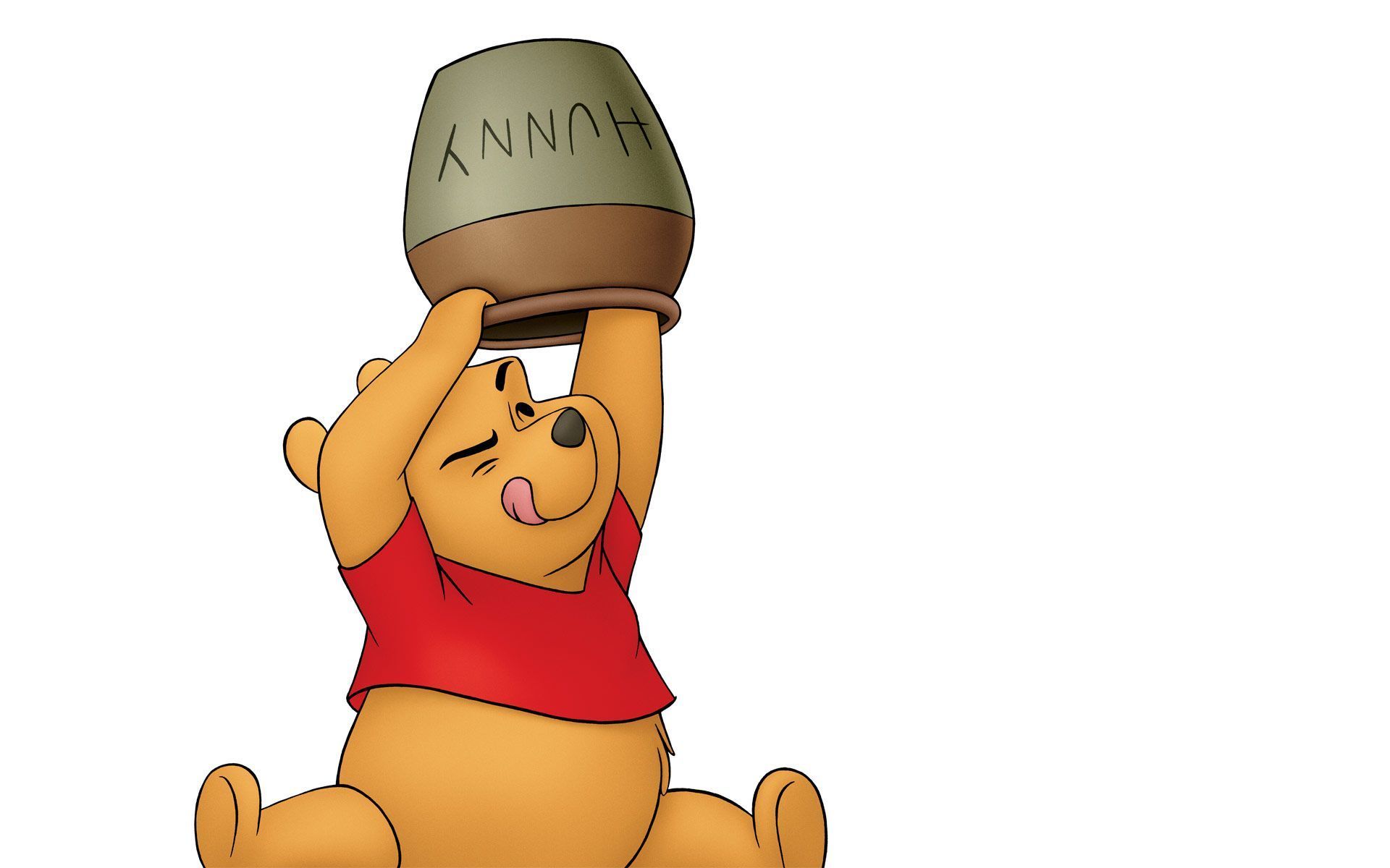 A winnie the pooh character holding up an empty bottle - Winnie the Pooh