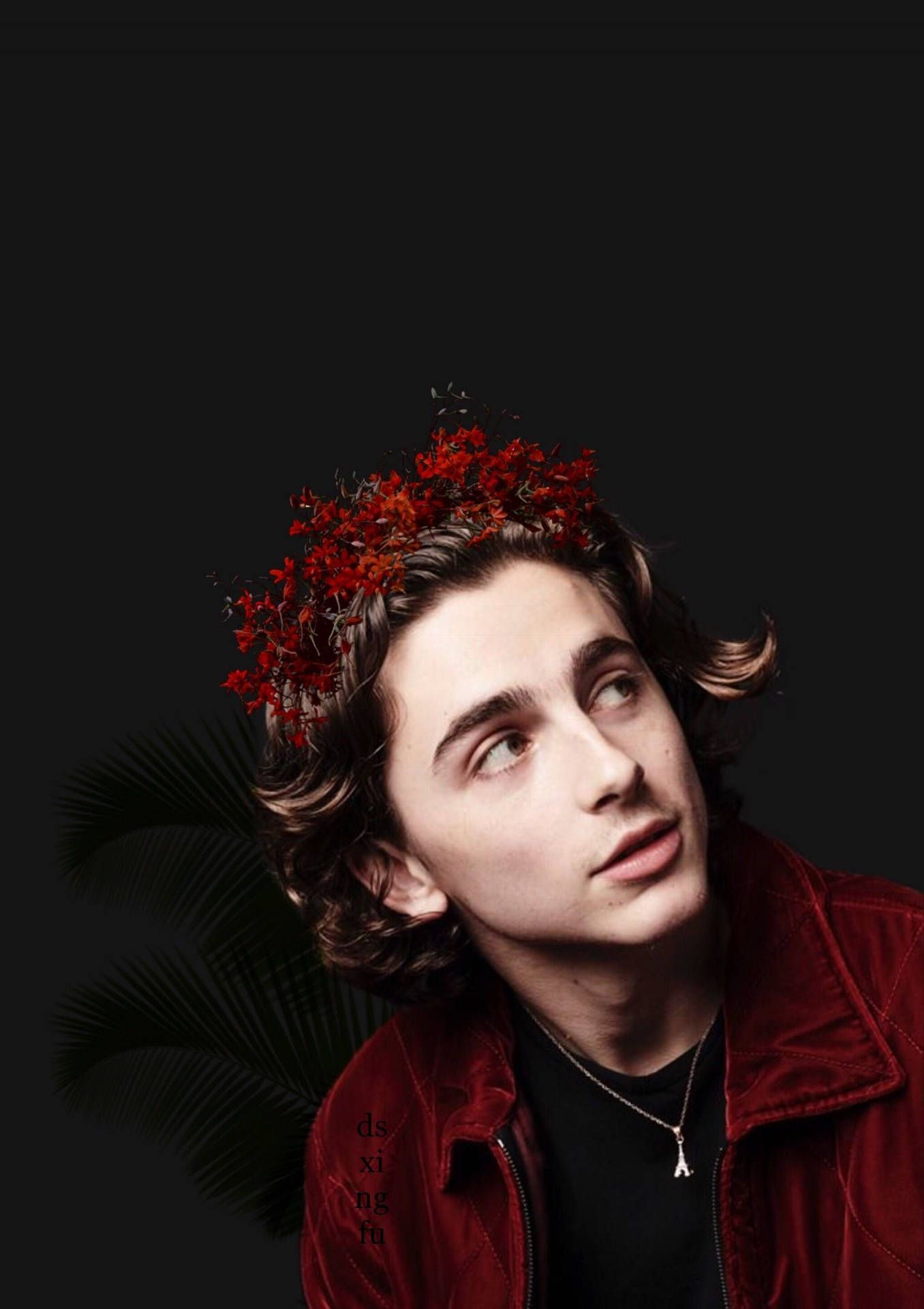 Timothee Chalamet with a red flower crown - Timothee Chalamet