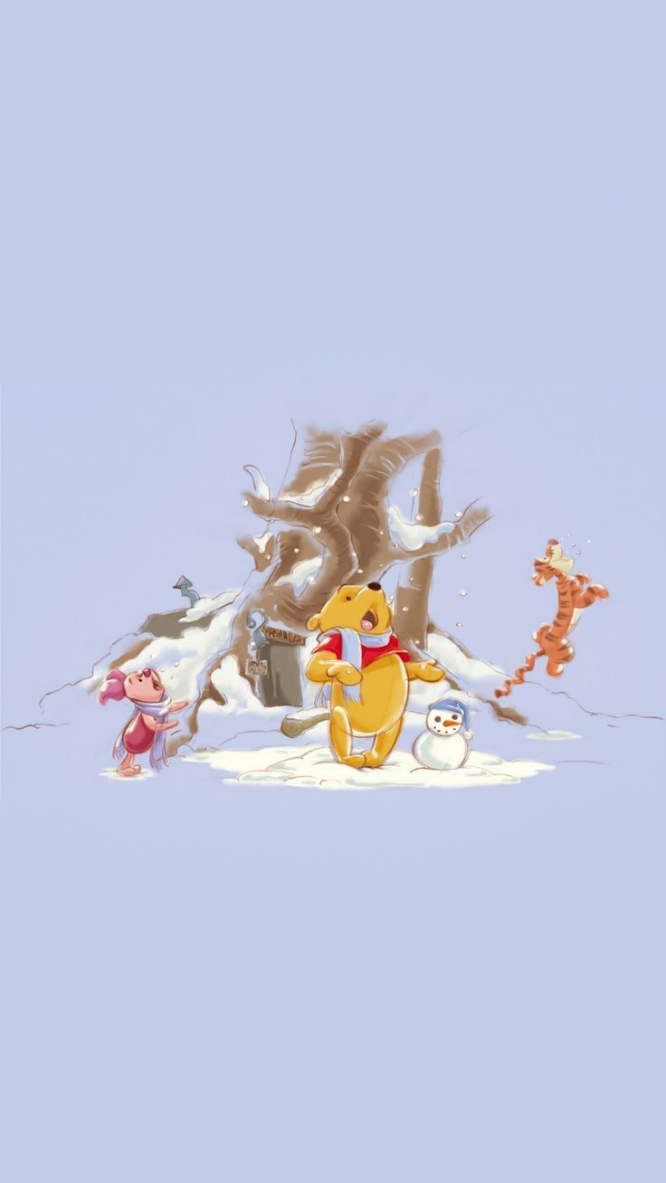 Free download wallpaper Cute winnie the pooh Disney wallpaper [736x1308] for your Desktop, Mobile & Tablet. Explore Cartoon Aesthetic Winter Wallpaper. Cartoon Winter Wallpaper, Cartoon