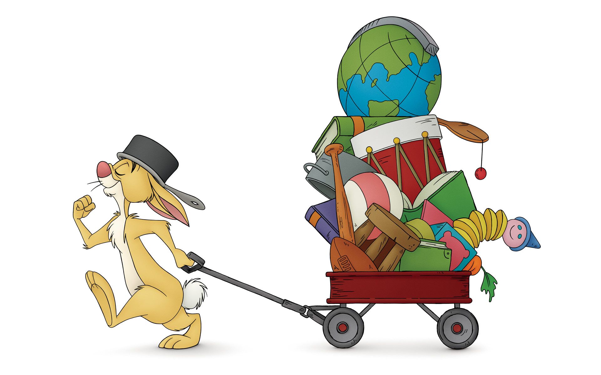 A cartoon rabbit pulling an overloaded wagon - Winnie the Pooh