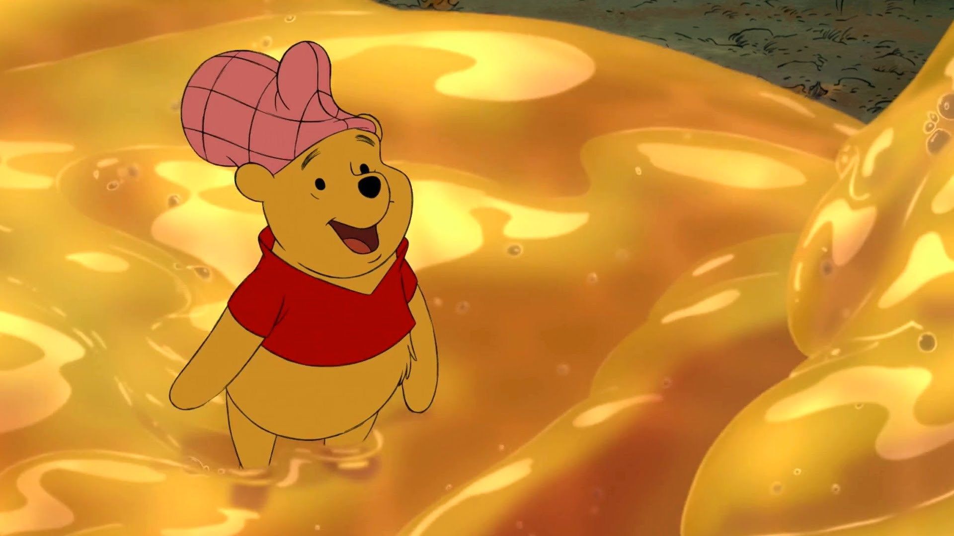 Winnie the pooh is standing in a puddle of honey - Winnie the Pooh