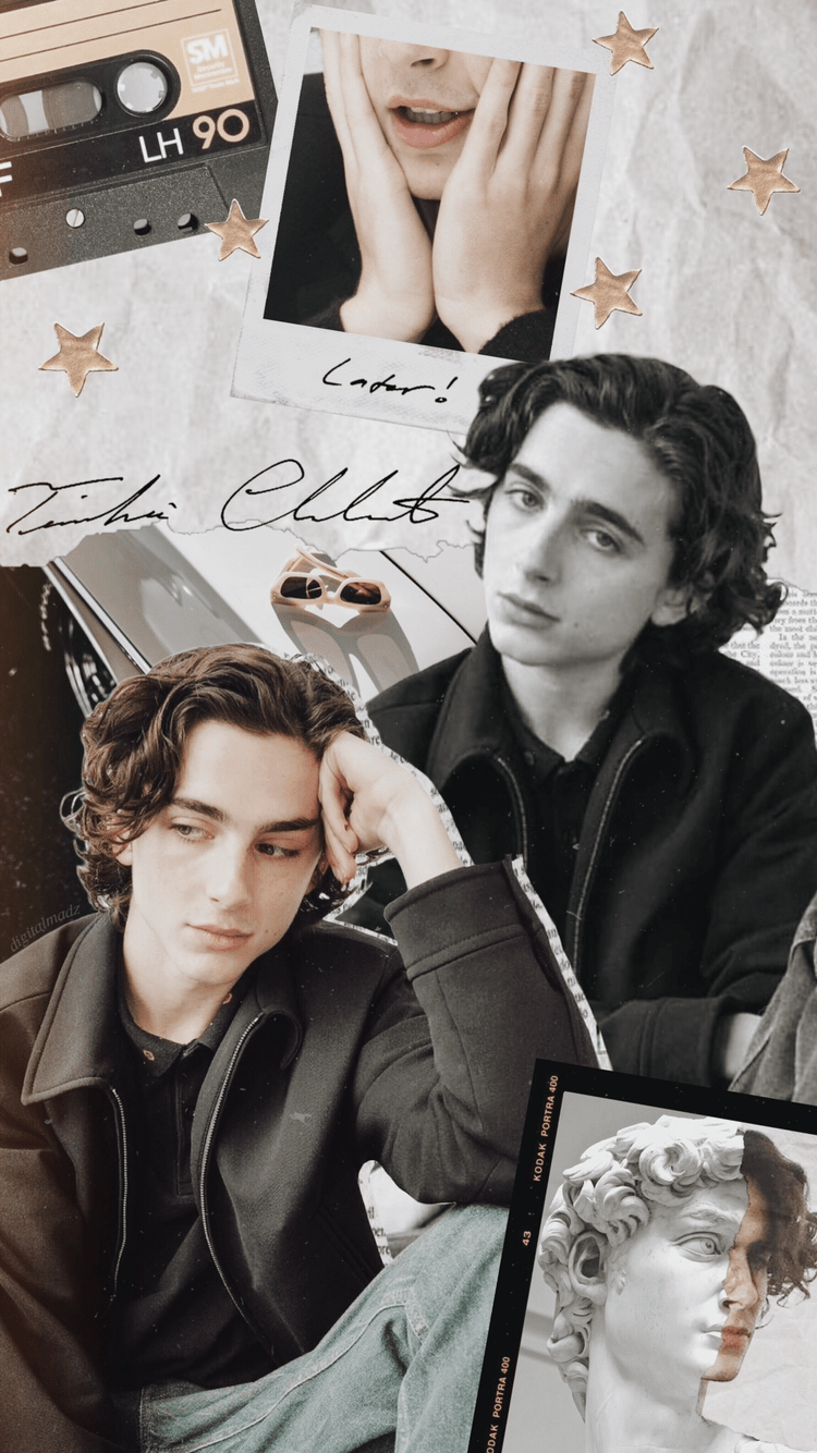 A collage of pictures and posters - Timothee Chalamet