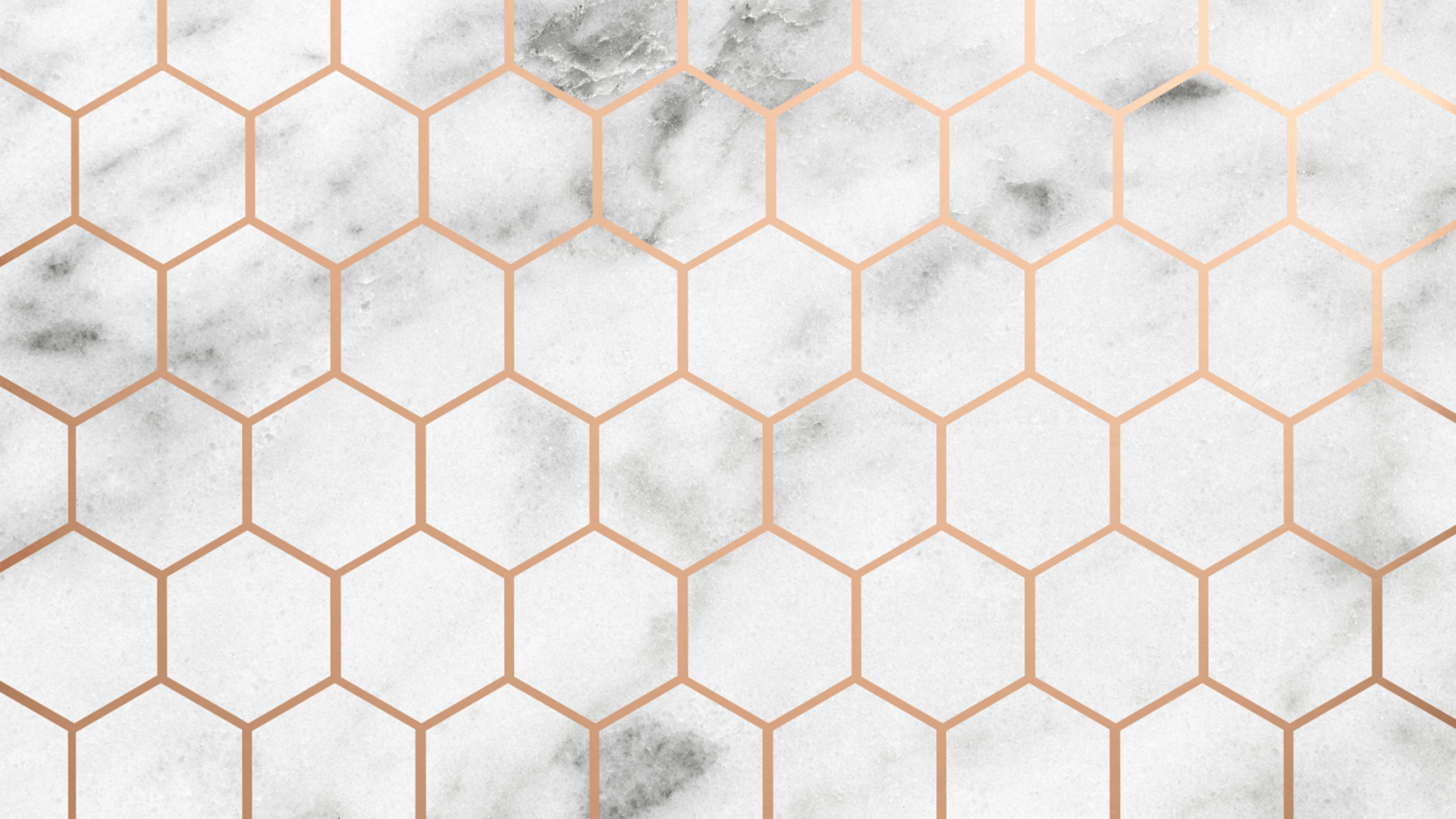 Rose gold honeycomb pattern on a white marble background - Gold