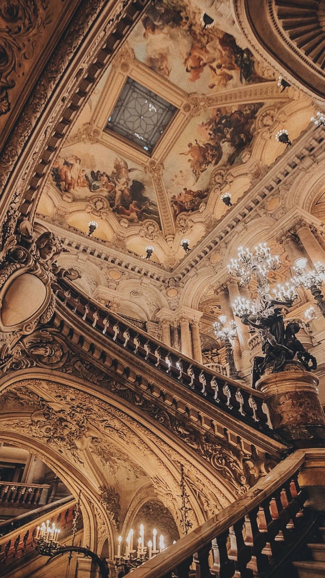 The ceiling of the grand staircase in the Paris Opera House - Light academia, architecture
