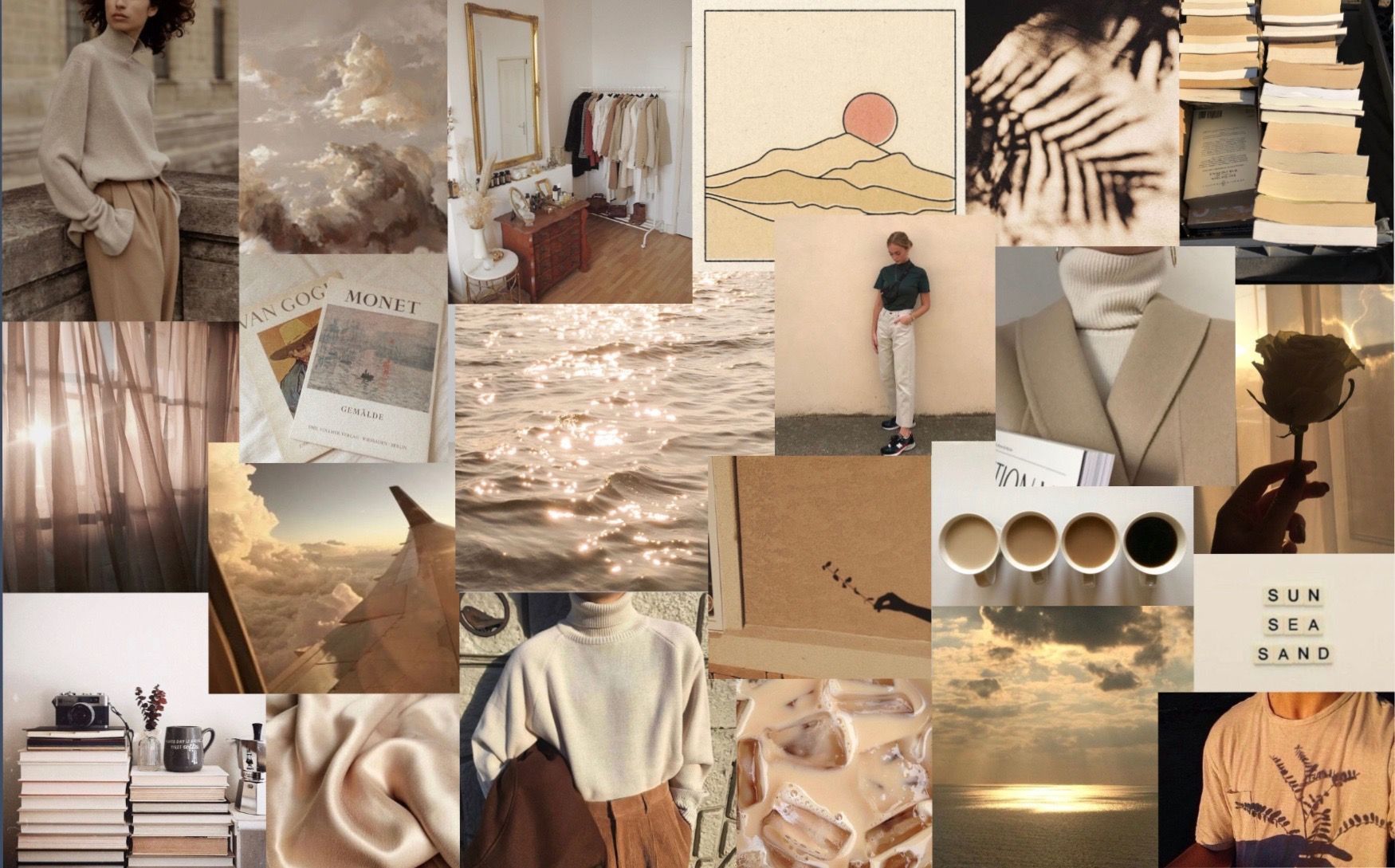 A collage of pictures with different colors - Beige, light academia