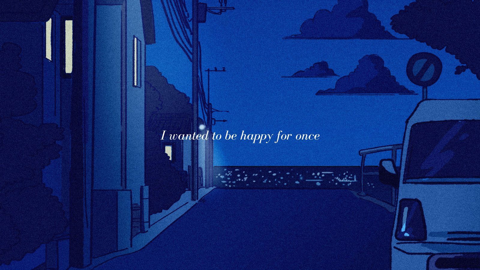 A street with cars and buildings at night - Sad quotes, blue anime