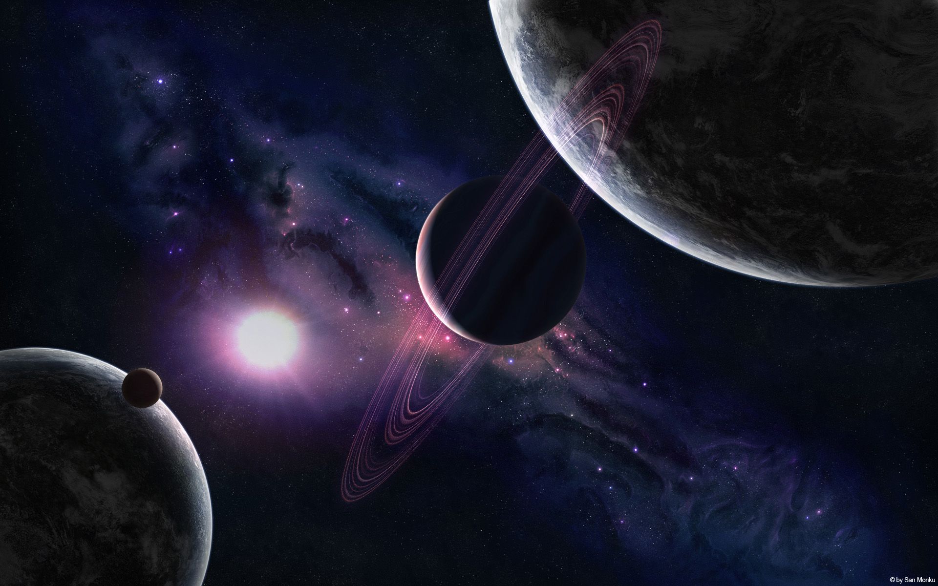 A space scene with planets and stars - Planet, galaxy, space