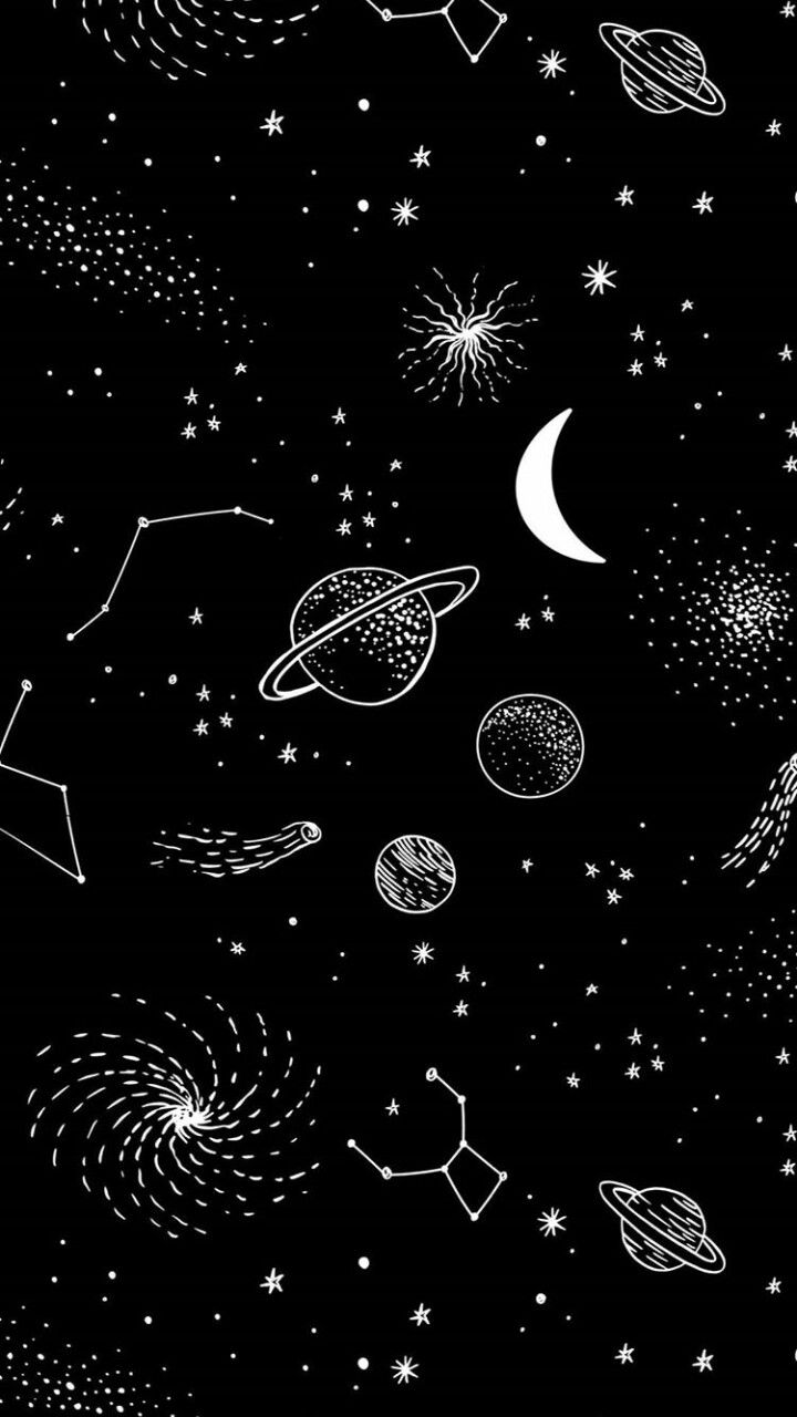 Seamless pattern with celestial objects and stars - Planet