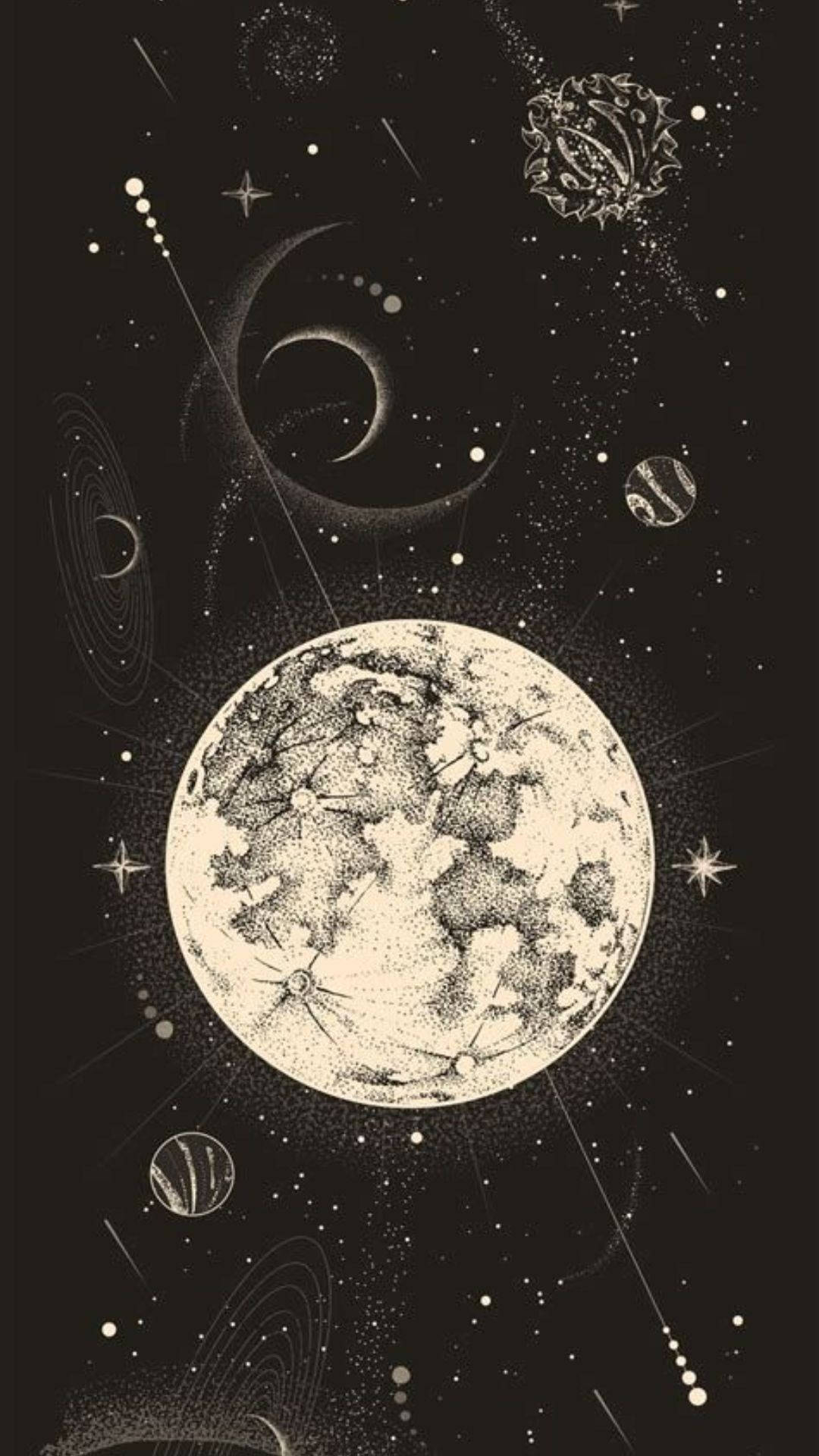 A poster of the moon and stars with planets - Planet, moon