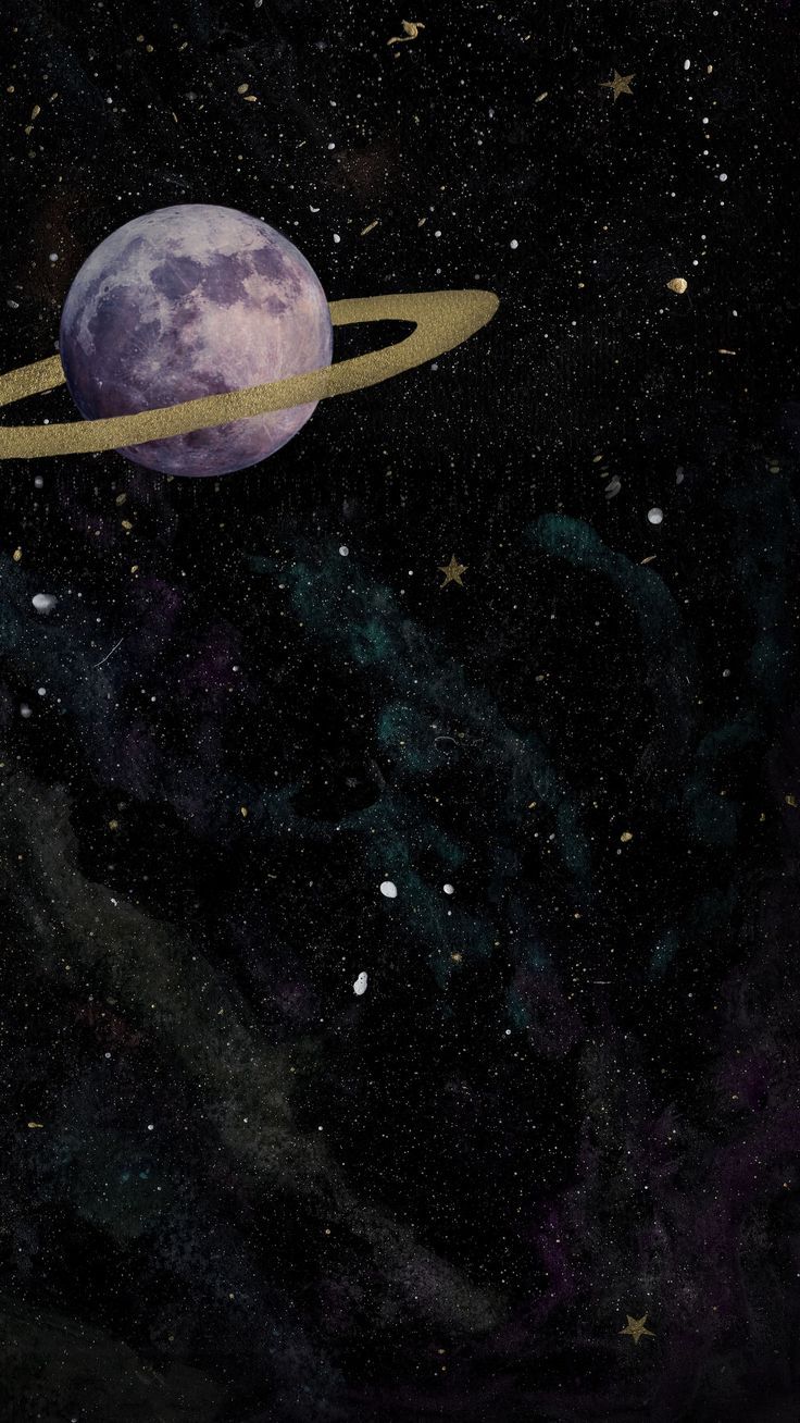 Aesthetic wallpaper of a purple planet with a yellow ring around it - Planet