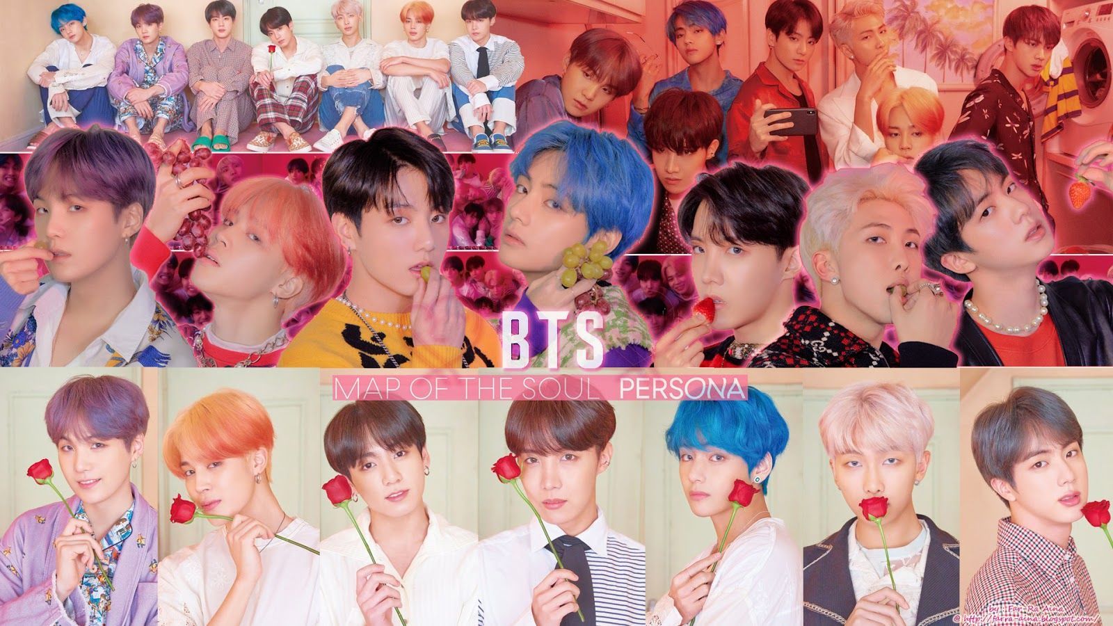 A collage of pictures with different colored hair - BTS