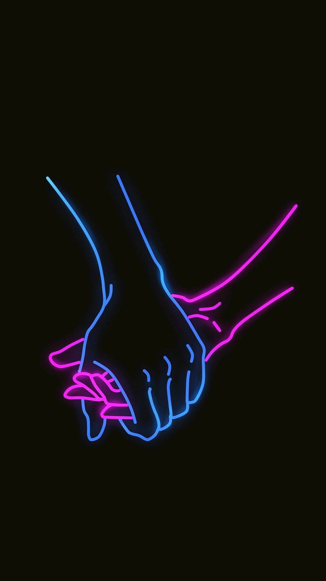 A neon image of two hands holding each other - 