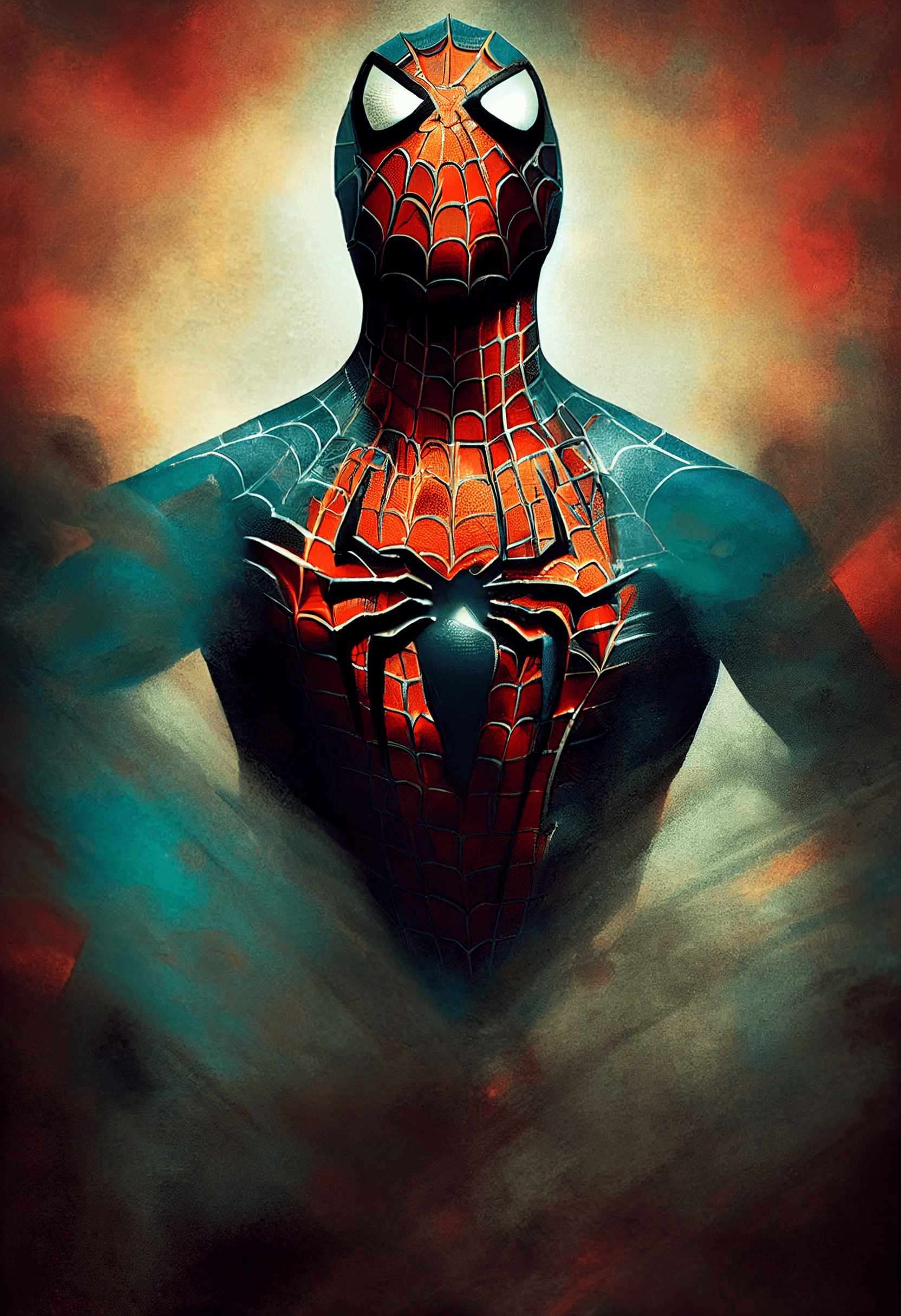 A spider man poster with red and blue - 